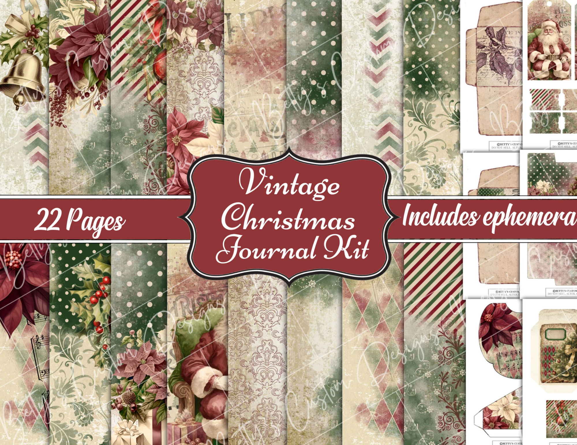 Vintage Christmas - Junk Journal Kit - Digital Paper Prints - Scrapbook - Vintage Books - Ephemera - Antique Paper - Journal Pages