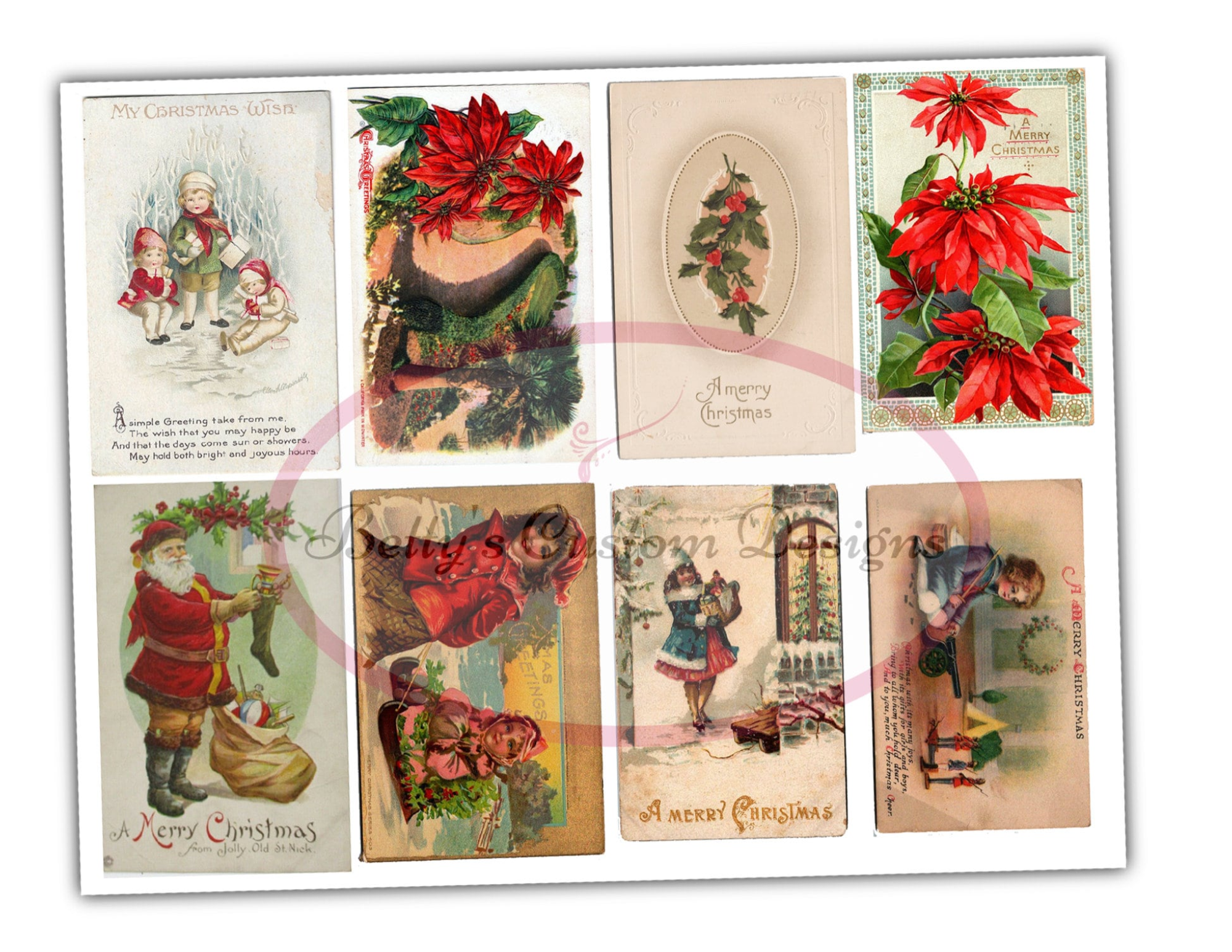 Vintage Christmas Postcards - Printable - Ephemera - Junk Journal - Digital - Collage Sheet - Scrapbook - Planner - Embellishment