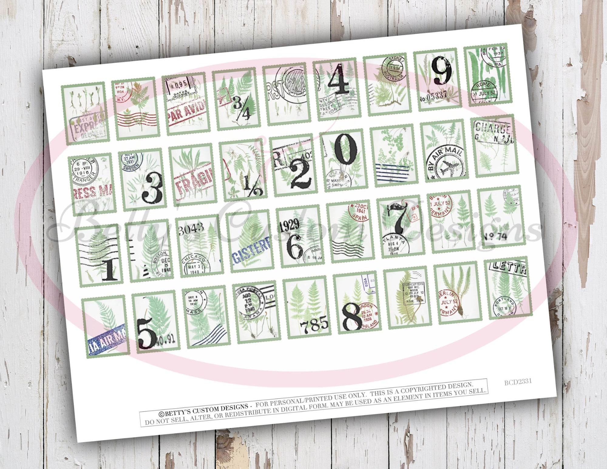 Foliage Faux Stamps - Printable - Ephemera - Junk Journal - Digital - Collage Sheet - Scrapbook - Planner - Embellishment - Download