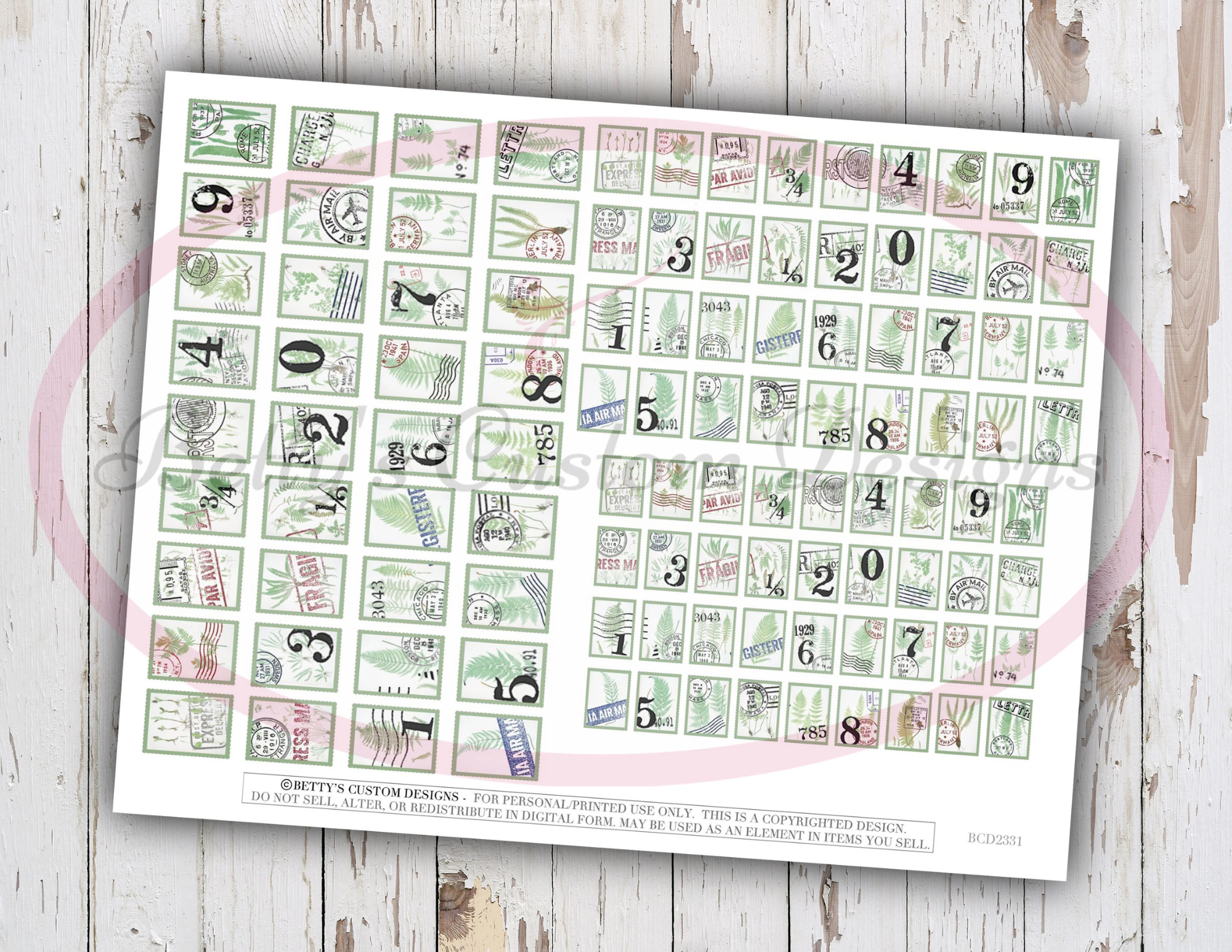 Foliage Faux Stamps - Printable - Ephemera - Junk Journal - Digital - Collage Sheet - Scrapbook - Planner - Embellishment - Download