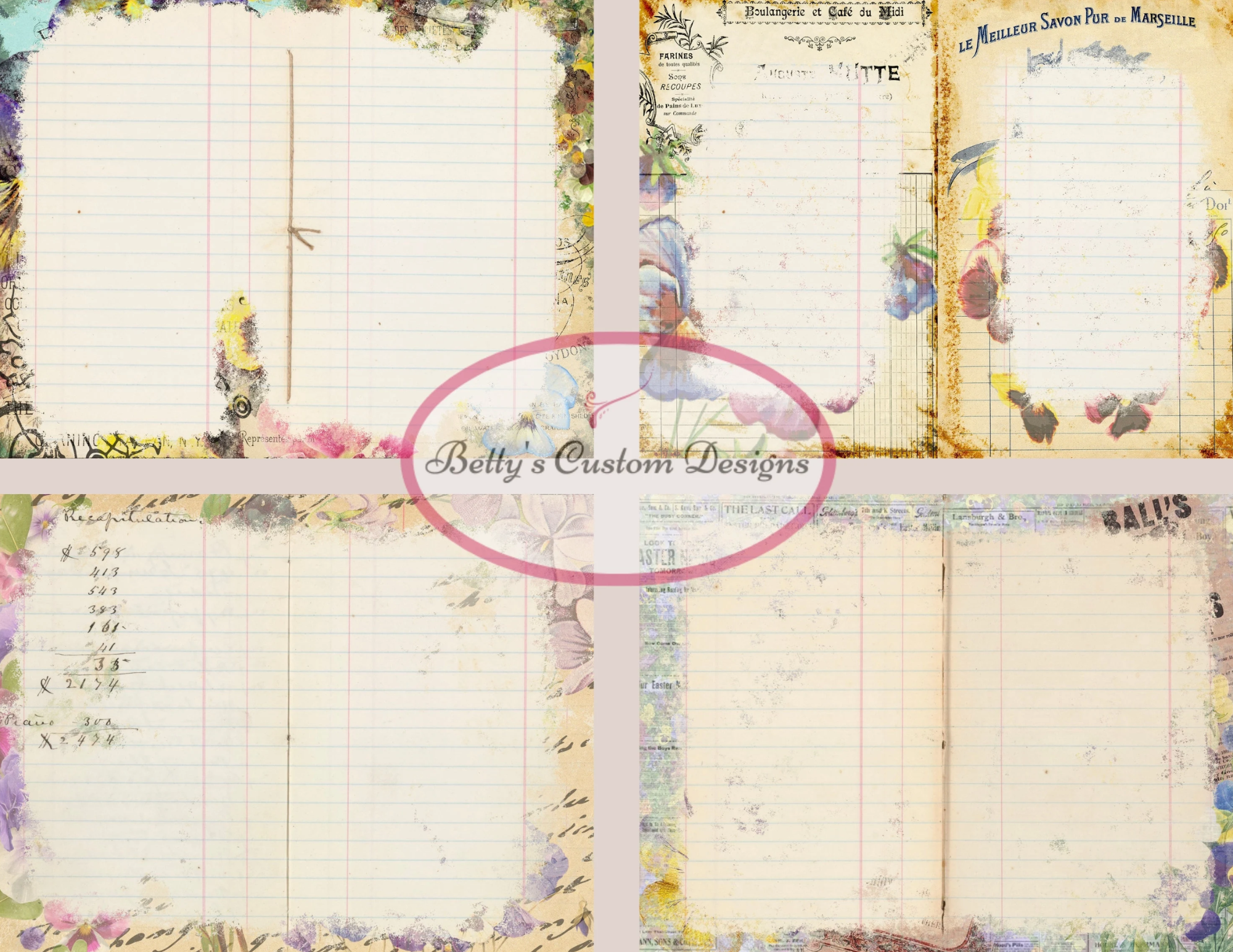 Pansy Petals Junk Journal Kit - Digital Paper Prints - Scrapbook - Vintage Books - Ephemera - Antique Paper - Journal Pages - Spring