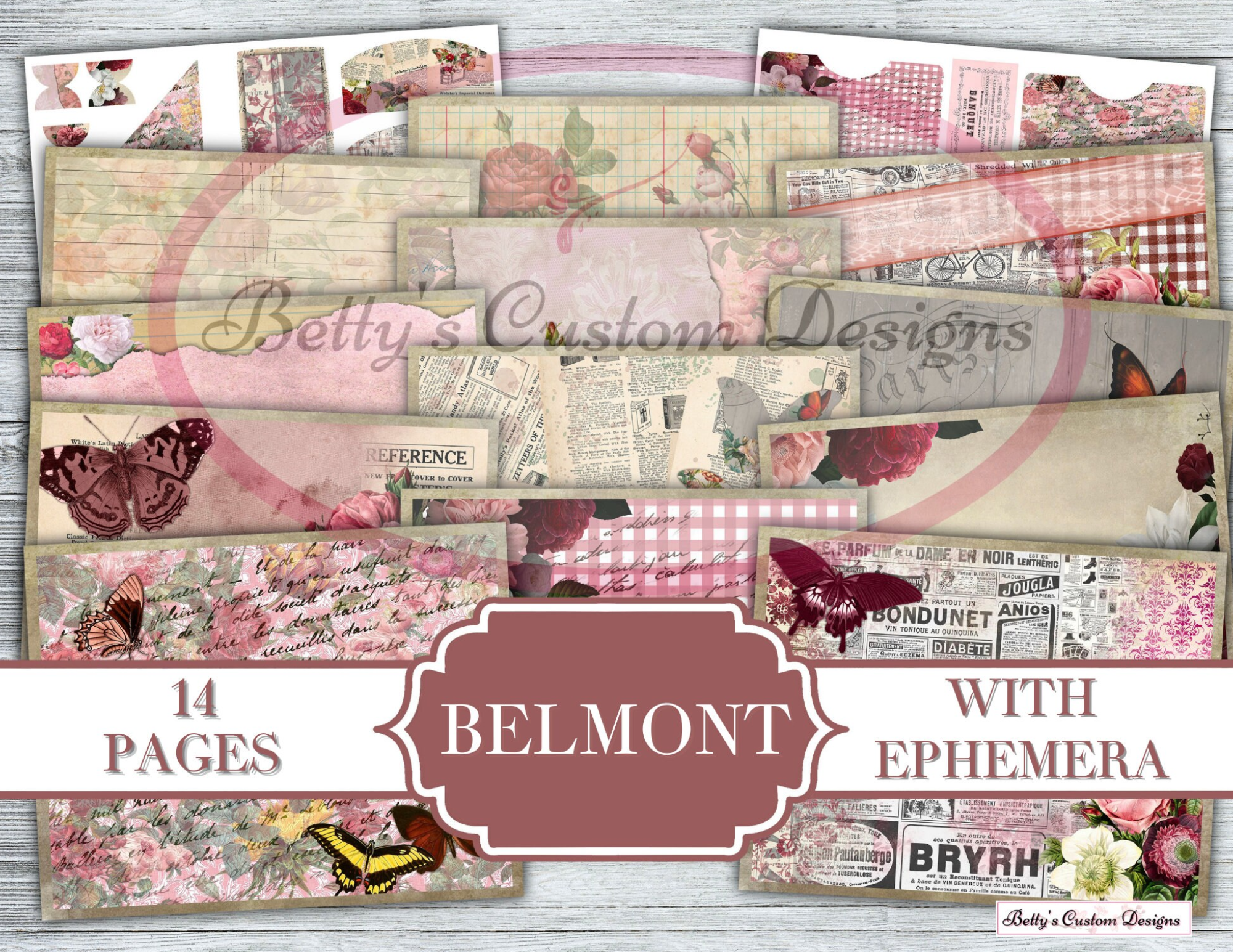 Belmont Junk Journal Kit - Digital Paper Prints - Scrapbook - Vintage Books - Ephemera - Antique Paper - Journal Pages - Spring