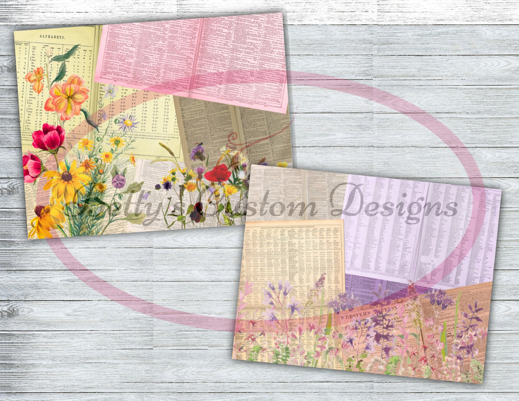 Wildflower Junk Journal Kit - Digital Paper Prints - Scrapbook - Vintage Books - Ephemera - Antique Paper - Journal Pages - Spring