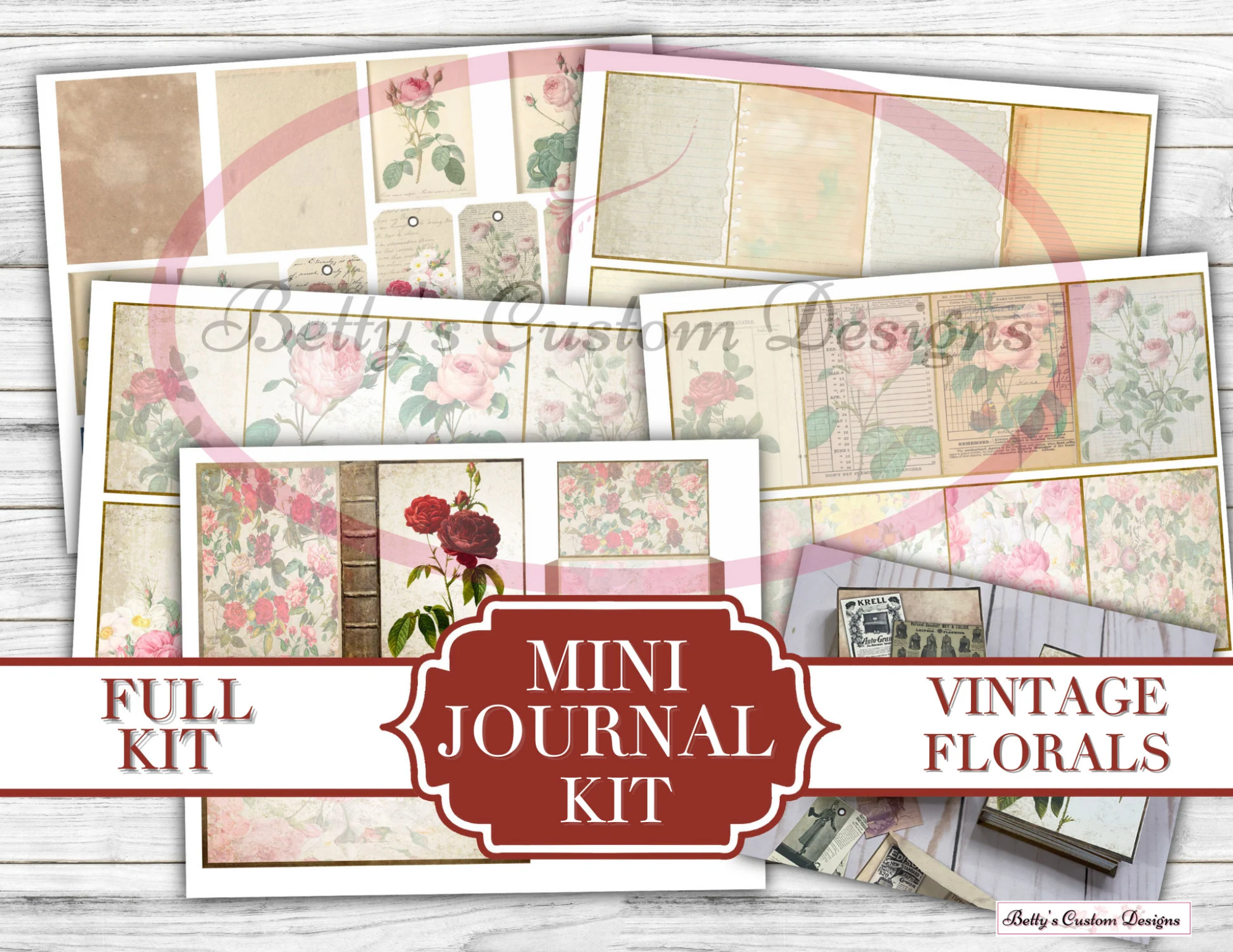 Vintage Florals Mini Journal Kit -  Digital Download - Full Journal Kit - Journal Template - Junk Journal - Printable - Gift Idea - ephemera