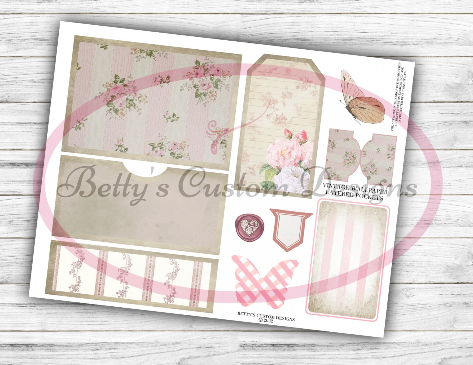 Vintage Wallpaper - Layered Pockets - Memories - Digital - Printable - Journal Cards - Digital - Vintage - Birds - Collage - Embellishment