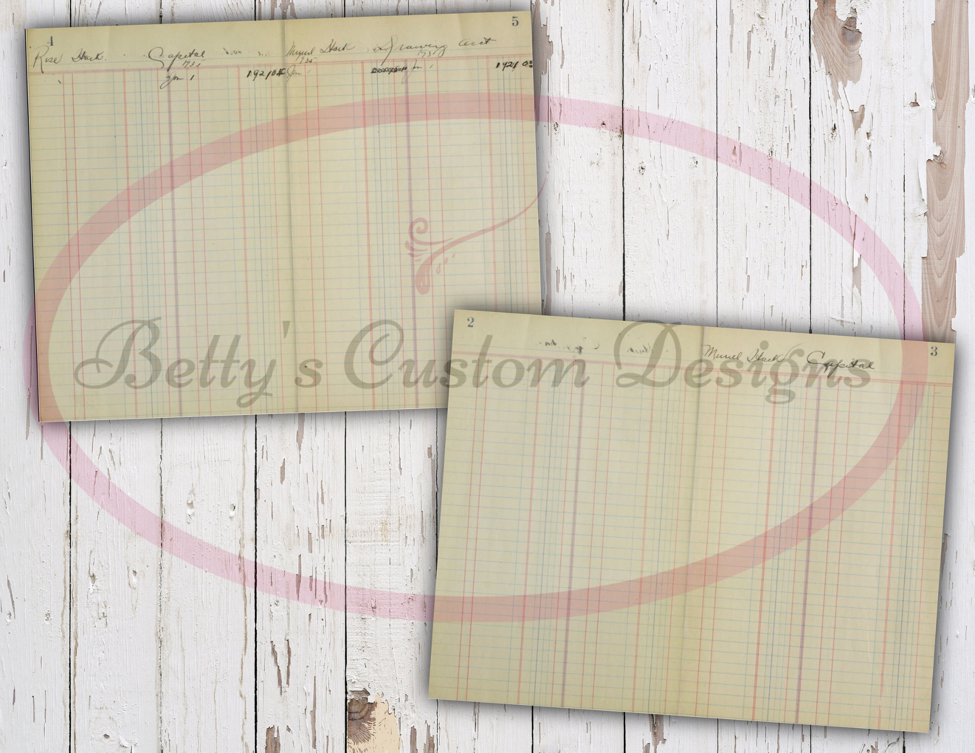 Vintage Double Fold Blank Ledger  Pages - Digital Download - Printable - Junk Journal Ephemera - Embellishment - Vintage - Grunge - Paper