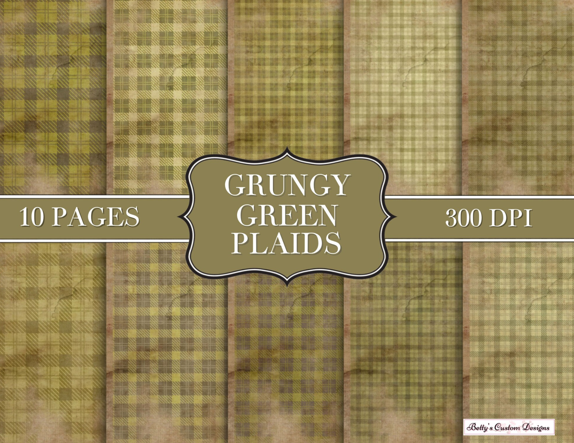 Grungy Green Plaids - Junk Journal Kit - Digital Paper Prints - Scrapbook - Vintage Books - Ephemera - Antique Paper - Journal Pages