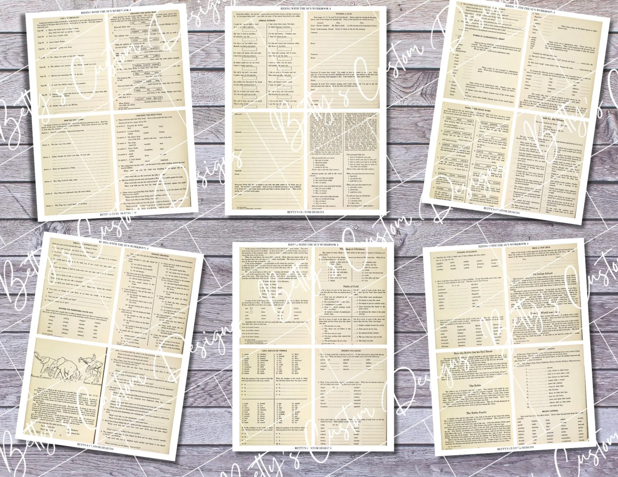 Vintage School Workbook - Riding with the Sun - Elementary Primer - Digital Junk Journal - Vintage Ephemera - Printable