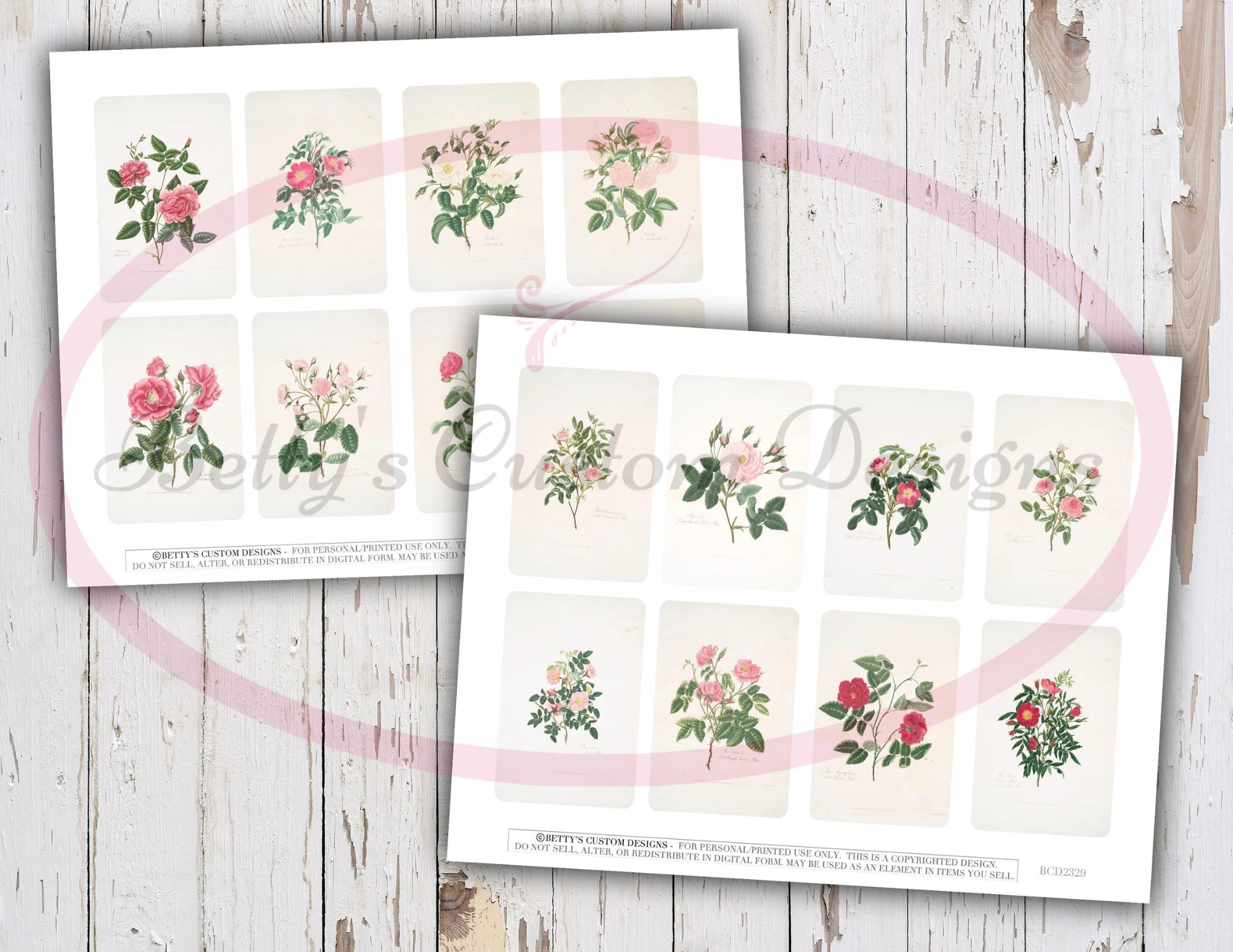 Les Roses Faux Tea Cards - Digital Tea Cards - Junk Journal Ephemera - Embellishment - Digital - Printable - Vintage Label