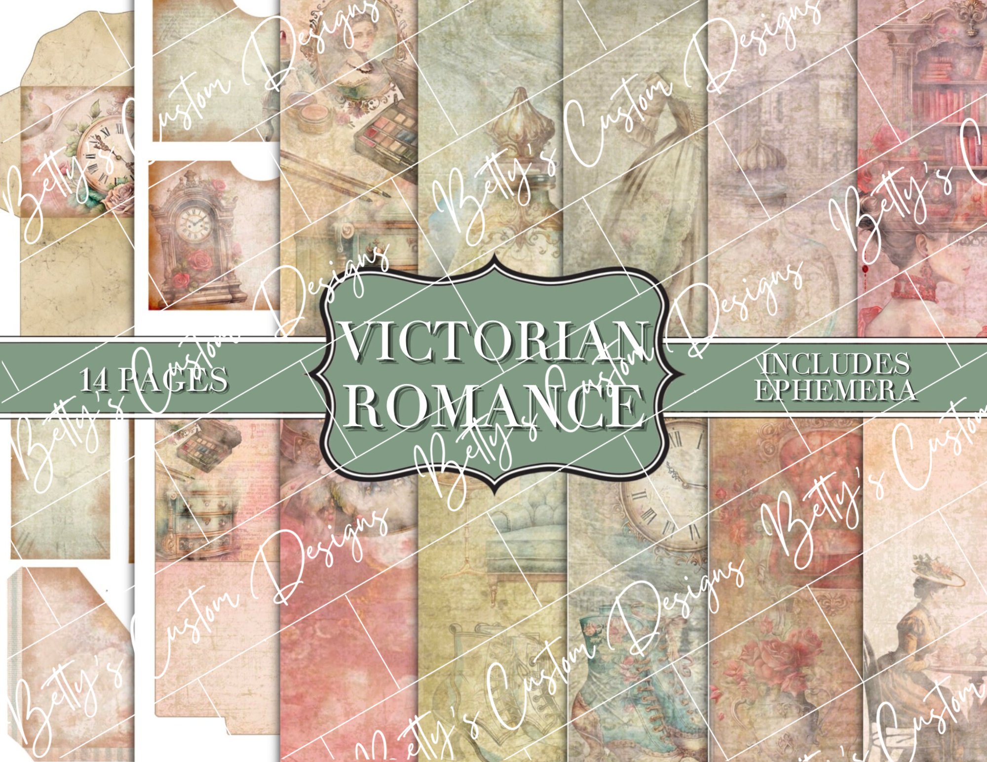 Victorian Romance - Junk Journal Kit - Digital Paper Prints - Scrapbook - Vintage Books - Ephemera - Antique Paper - Journal Pages