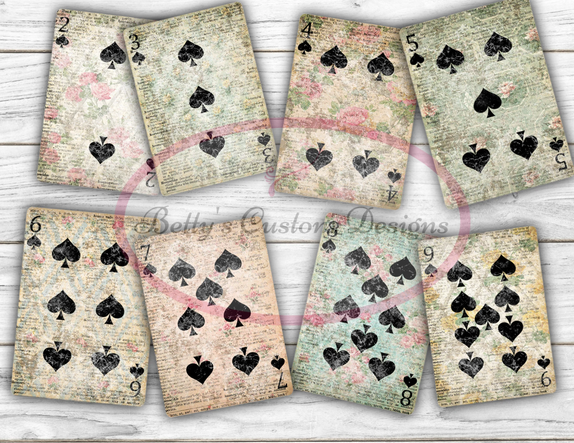 Grungy Rose Playing Cards - Junk Journal - Embellishment - Shabby - Digital - Printable - Ephemera - Ticket - Butterfly