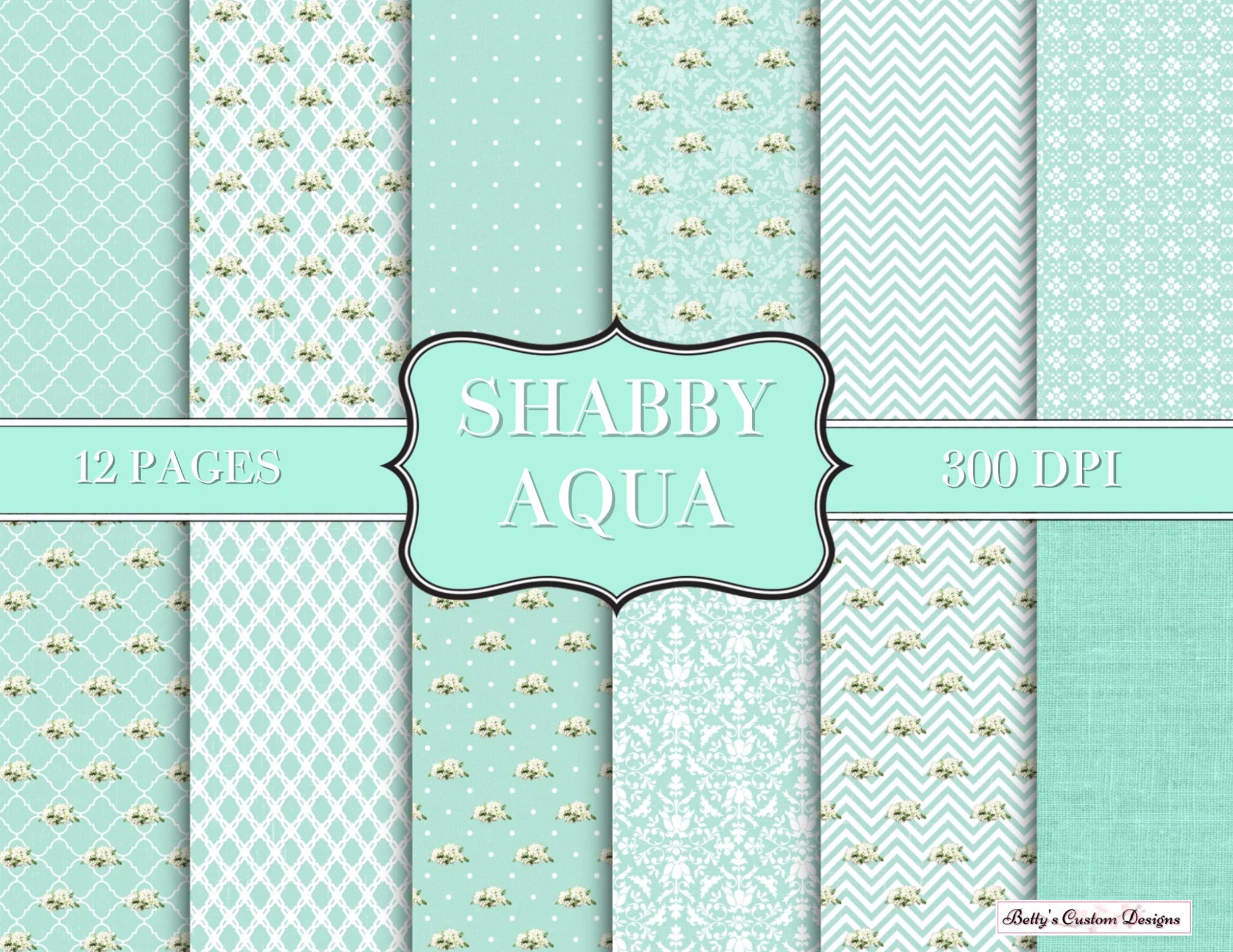 Shabby Aqua Junk Journal Kit - Digital Paper Prints - Scrapbook - Vintage Books - Ephemera - Antique Paper - Journal Pages