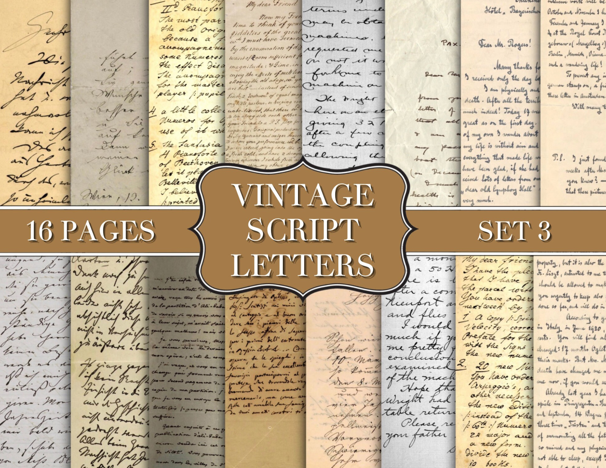 Vintage Script Letters Backgrounds - Set 3 - Digital Paper Prints - Scrapbook - Vintage Books - Ephemera - Paper - Journal Pages