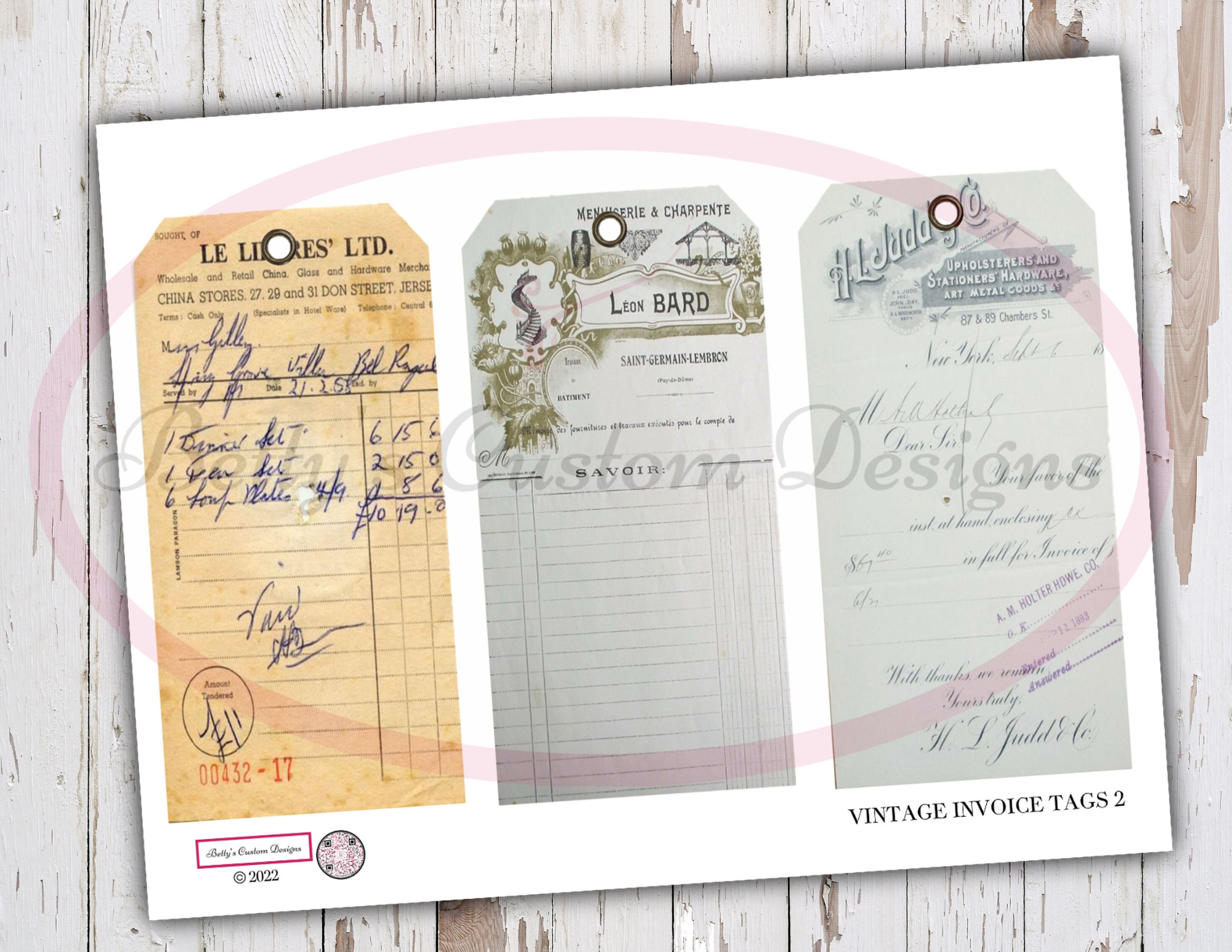 Vintage-Style Invoice Tags 2 - Printable Tags - Junk Journaling Digitals - Junk Journaling Tags - Ephemera - Vintage Tag - Vintage Tags