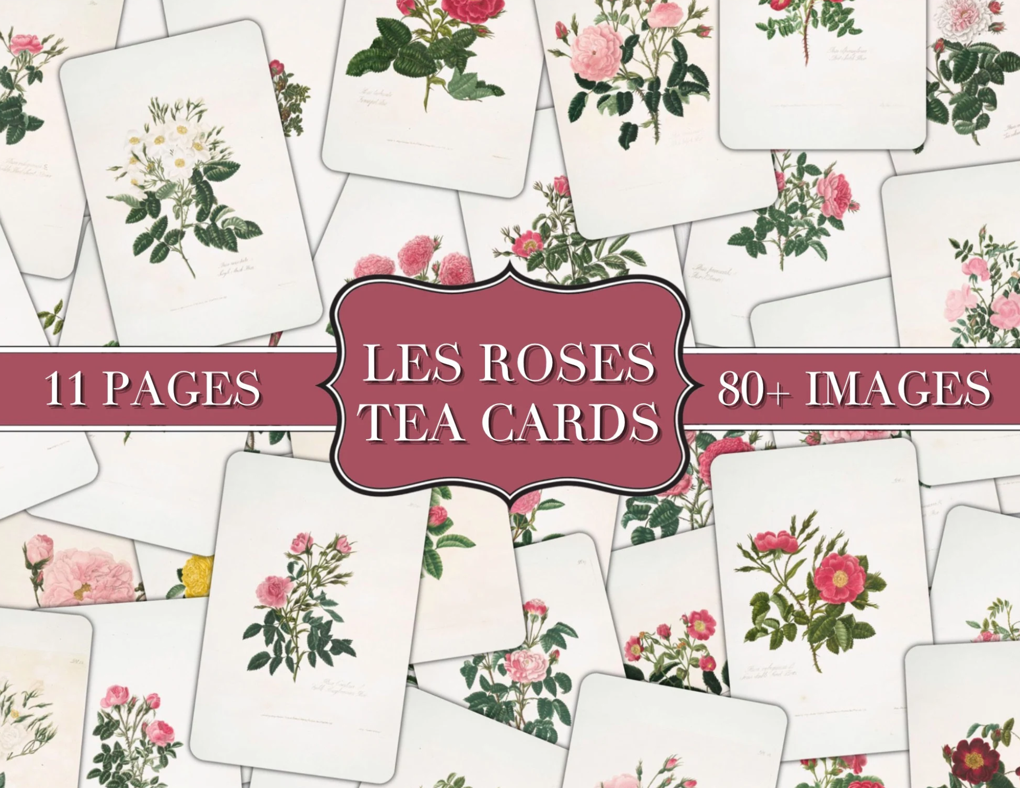 Les Roses Faux Tea Cards - Digital Tea Cards - Junk Journal Ephemera - Embellishment - Digital - Printable - Vintage Label