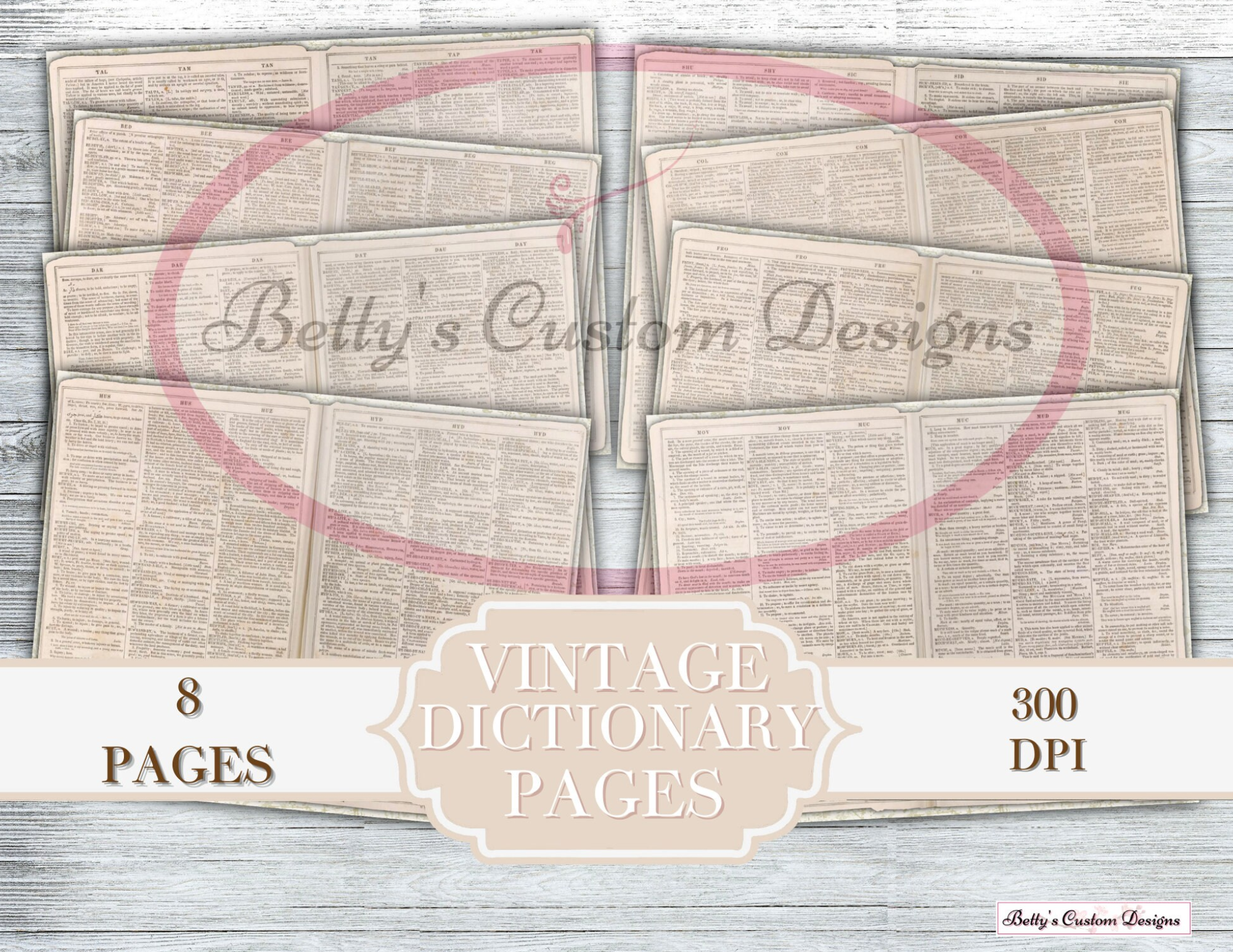Vintage  Dictionary Pages - Notebook - Lined - Dot - Grid - Printable Paper - 8.5 x 11 inch - Ephemera - Digital - Junk Journal