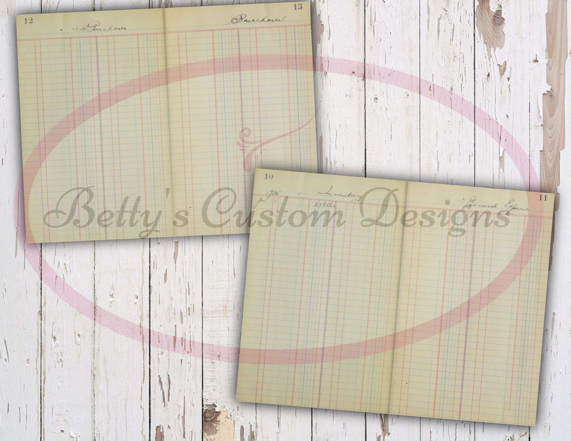 Vintage Double Fold Blank Ledger  Pages - Digital Download - Printable - Junk Journal Ephemera - Embellishment - Vintage - Grunge - Paper