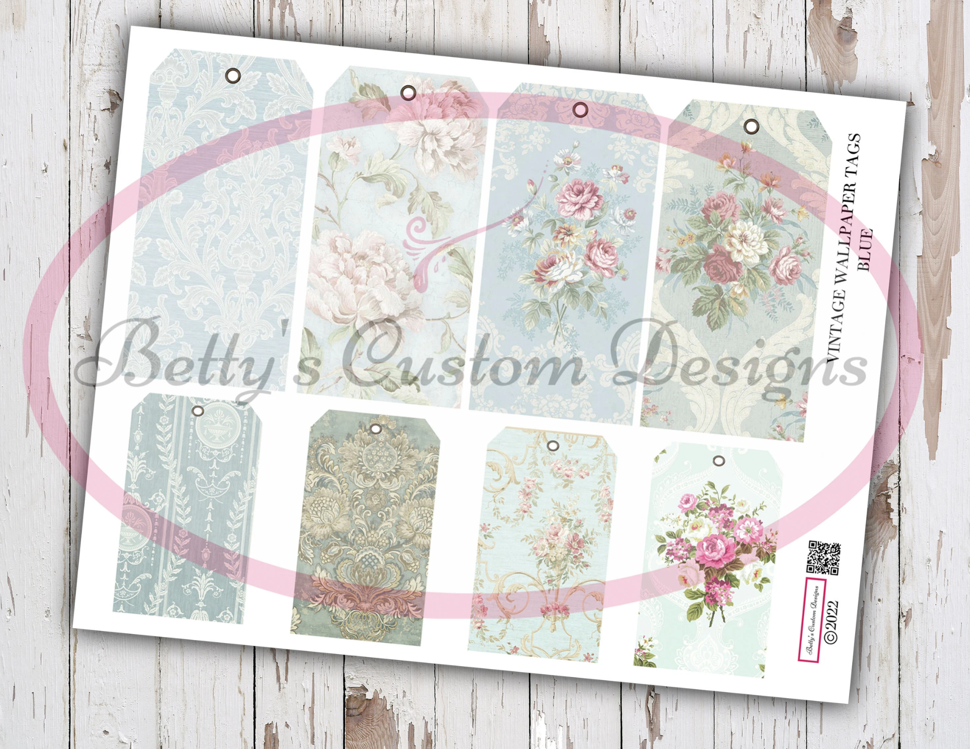 Vintage Wallpaper Tags - Vintage Blue  - Printable - Junk Journaling Digitals - Junk Journaling Tags - Ephemera - Vintage Tag - Vintage Tags