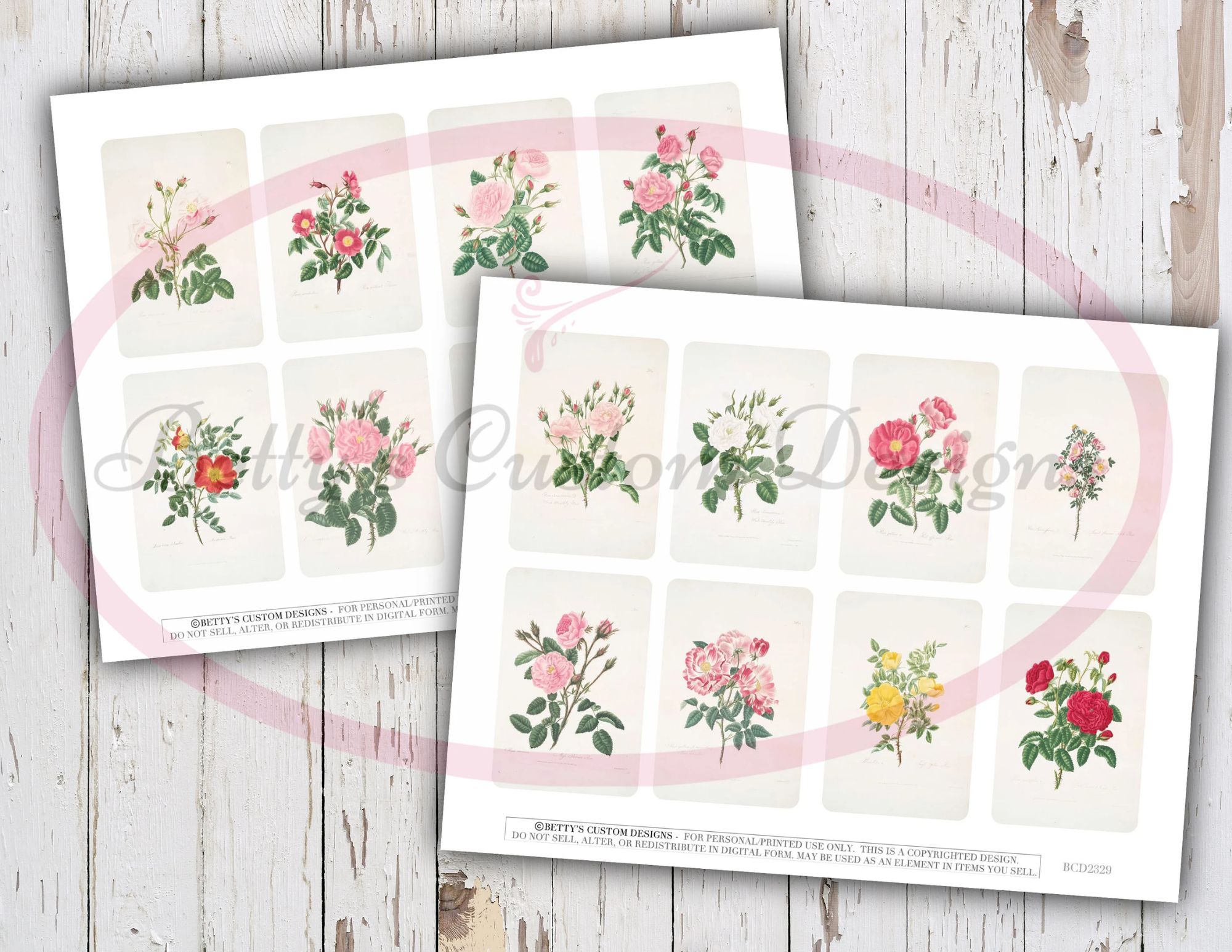 Les Roses Faux Tea Cards - Digital Tea Cards - Junk Journal Ephemera - Embellishment - Digital - Printable - Vintage Label