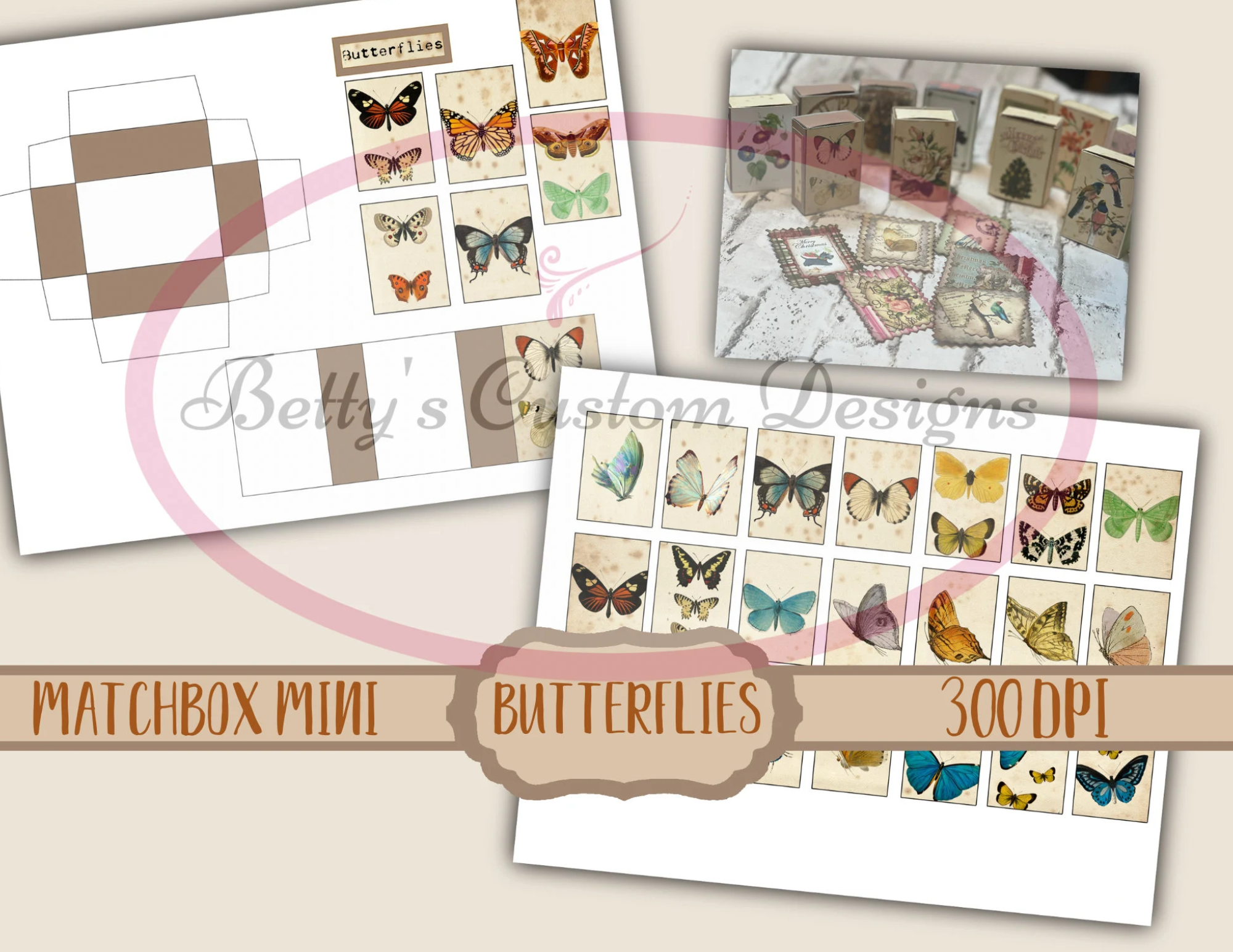 Butterflies Matchbox Mini - Junk Journal - Ephemera - Embellishment - Scrapbook - Stocking Stuffer - Christmas Gift