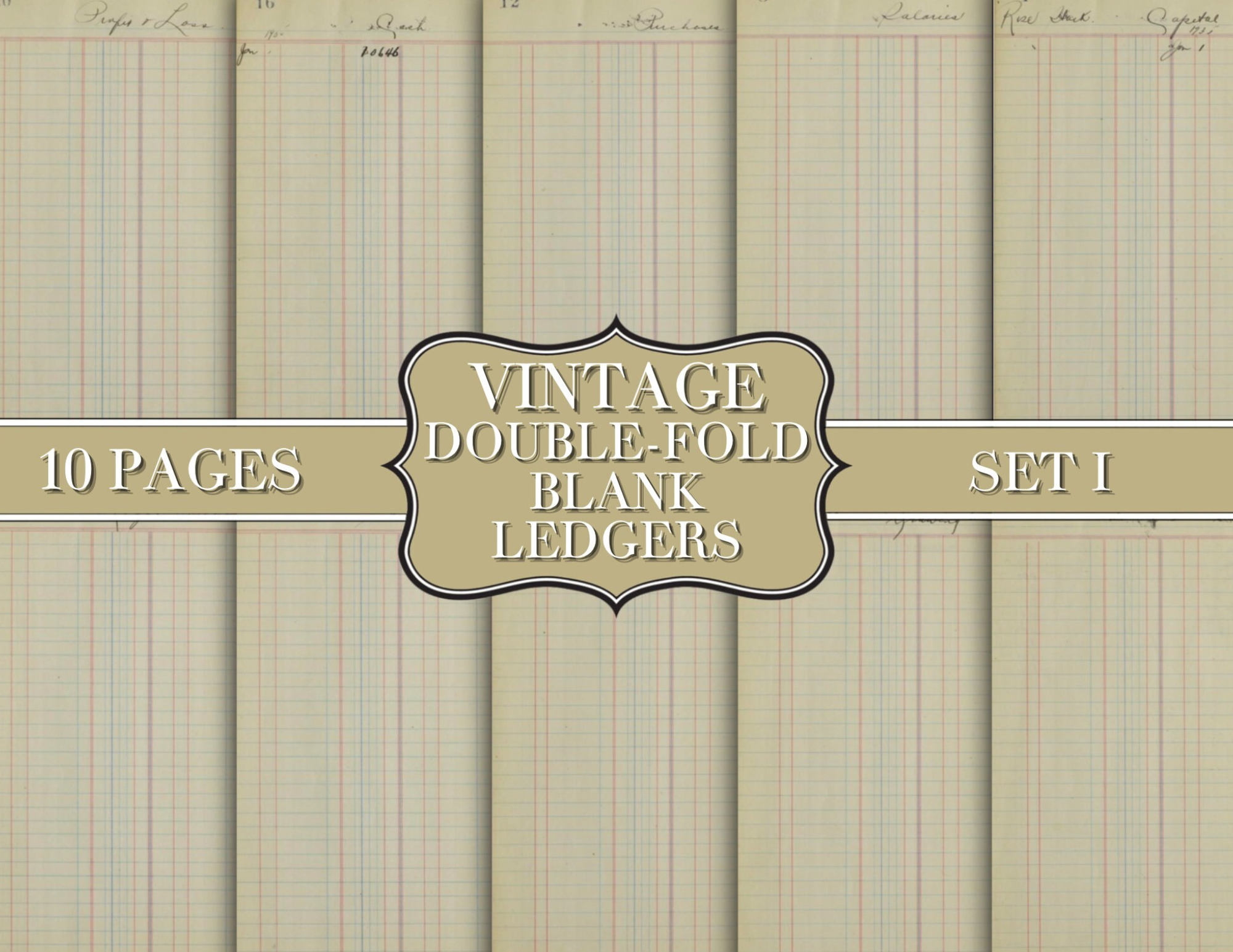 Vintage Double Fold Blank Ledger  Pages - Digital Download - Printable - Junk Journal Ephemera - Embellishment - Vintage - Grunge - Paper