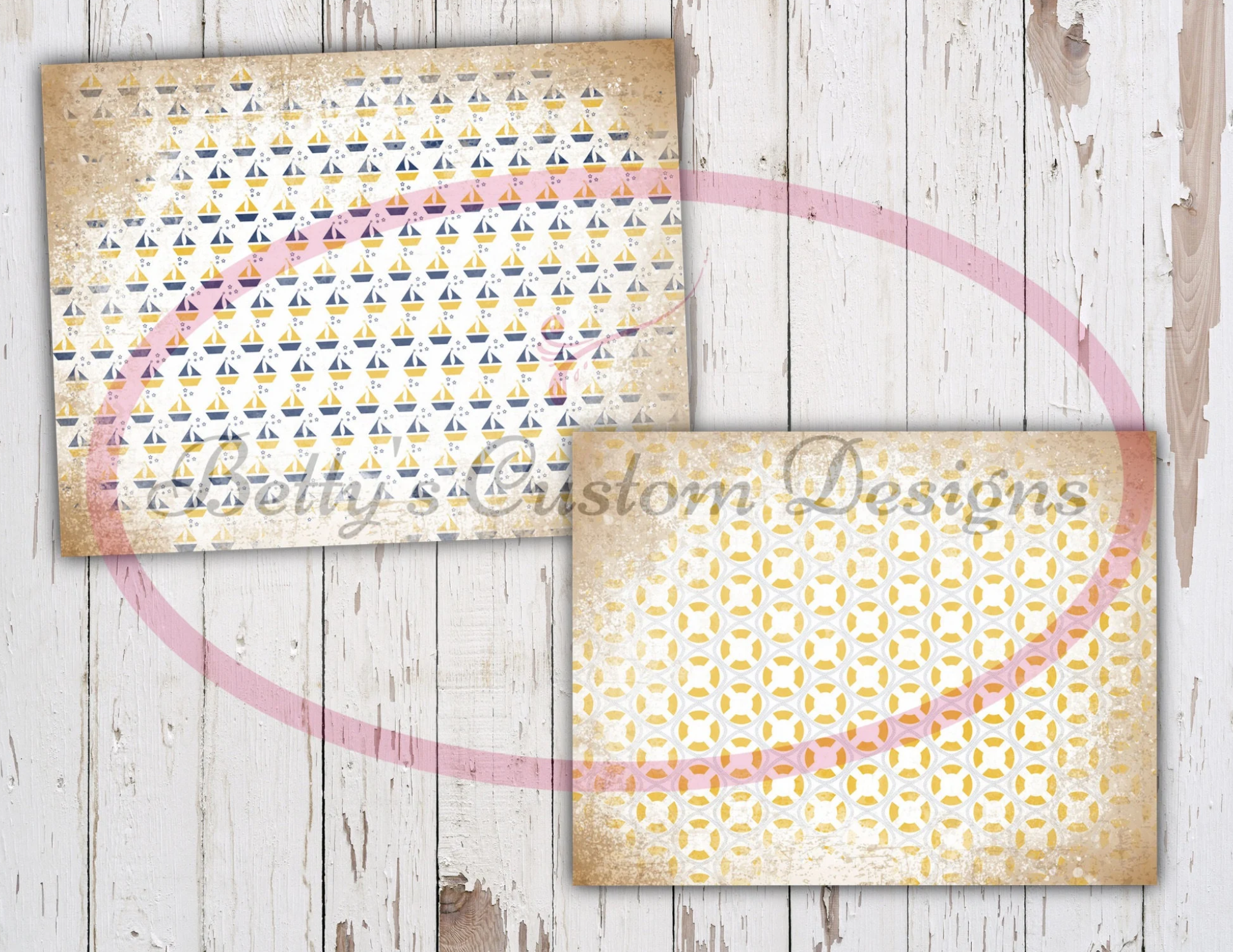 Grungy Yellow & Blue Nautical Junk Journal Kit - Digital Paper Prints - Scrapbook - Vintage Books - Ephemera - Paper - Journal Pages