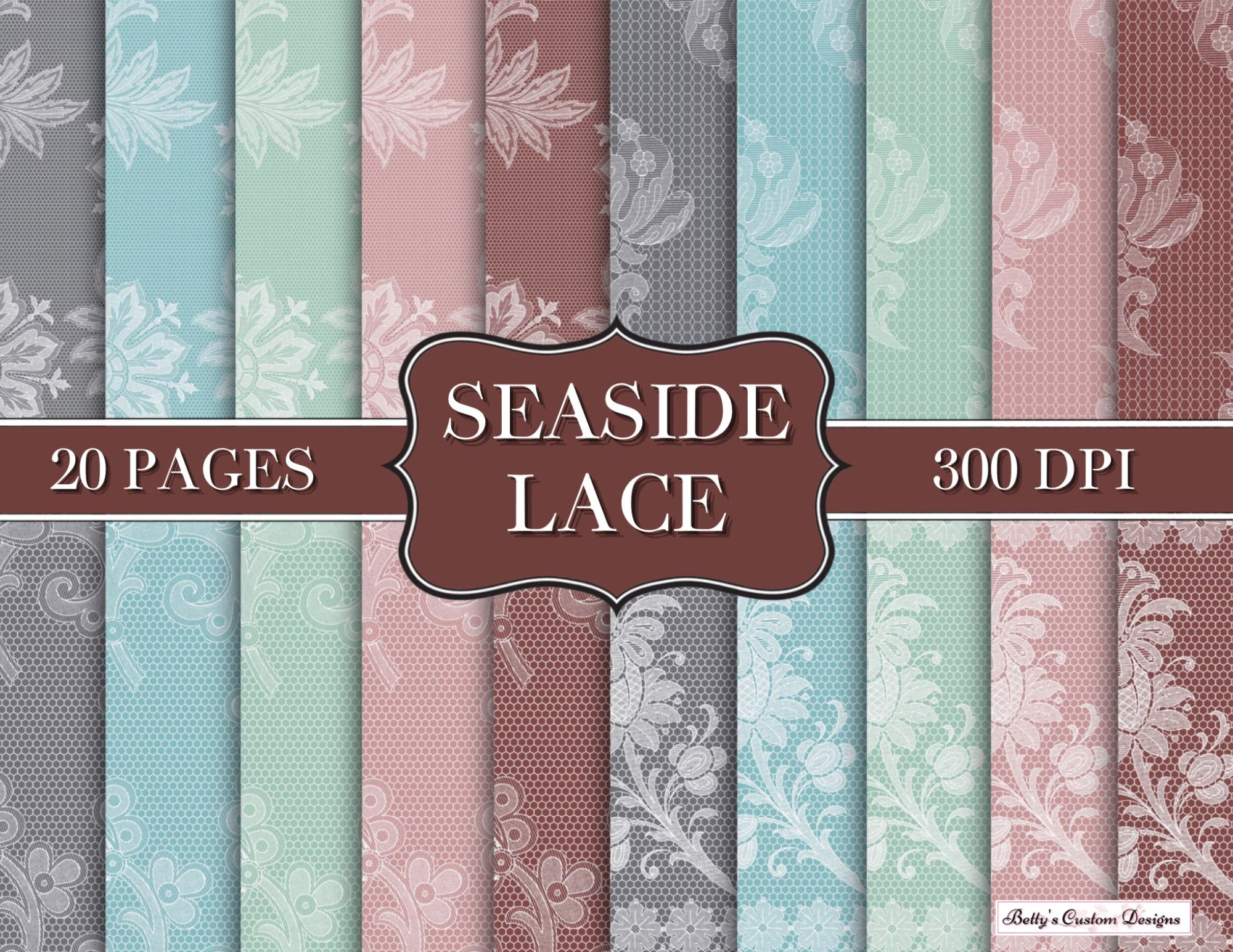 Seaside Lace Background Junk Journal Kit - Digital Paper Prints - Scrapbook - Vintage Books - Ephemera - Paper - Journal Pages