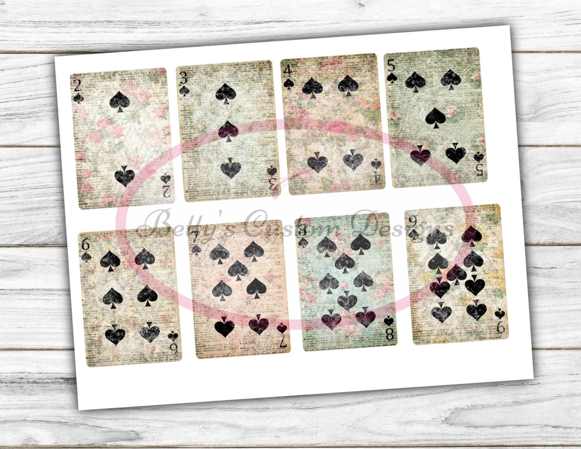 Grungy Rose Playing Cards - Junk Journal - Embellishment - Shabby - Digital - Printable - Ephemera - Ticket - Butterfly