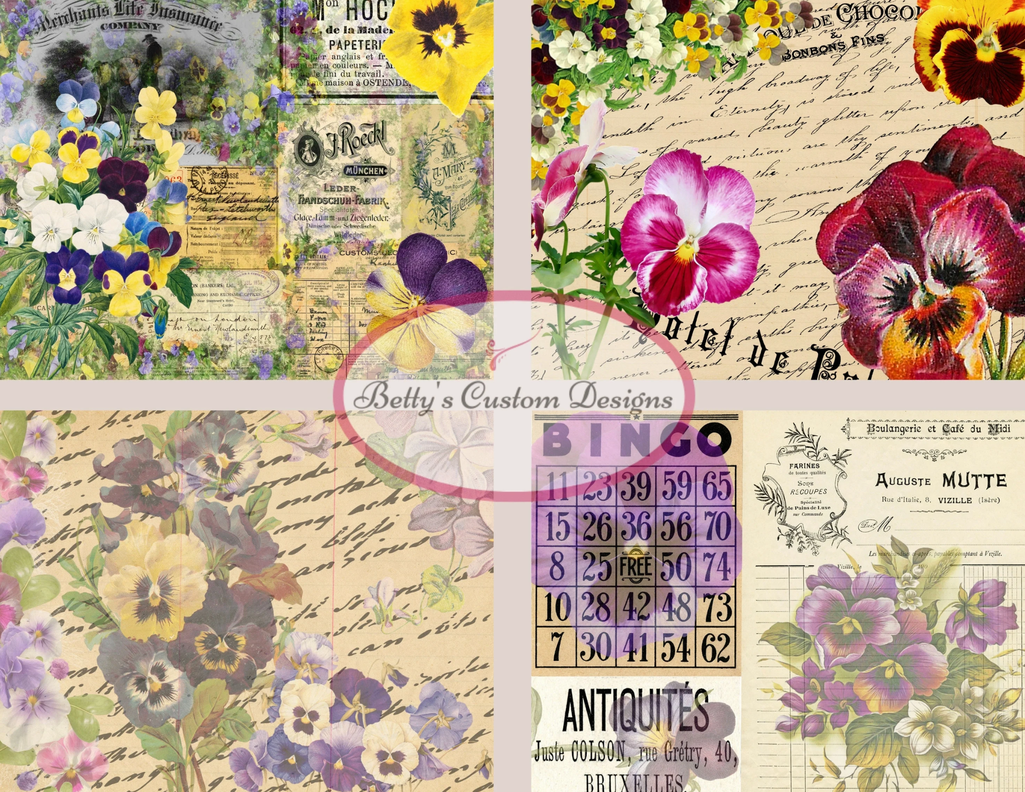 Pansy Petals Junk Journal Kit - Digital Paper Prints - Scrapbook - Vintage Books - Ephemera - Antique Paper - Journal Pages - Spring