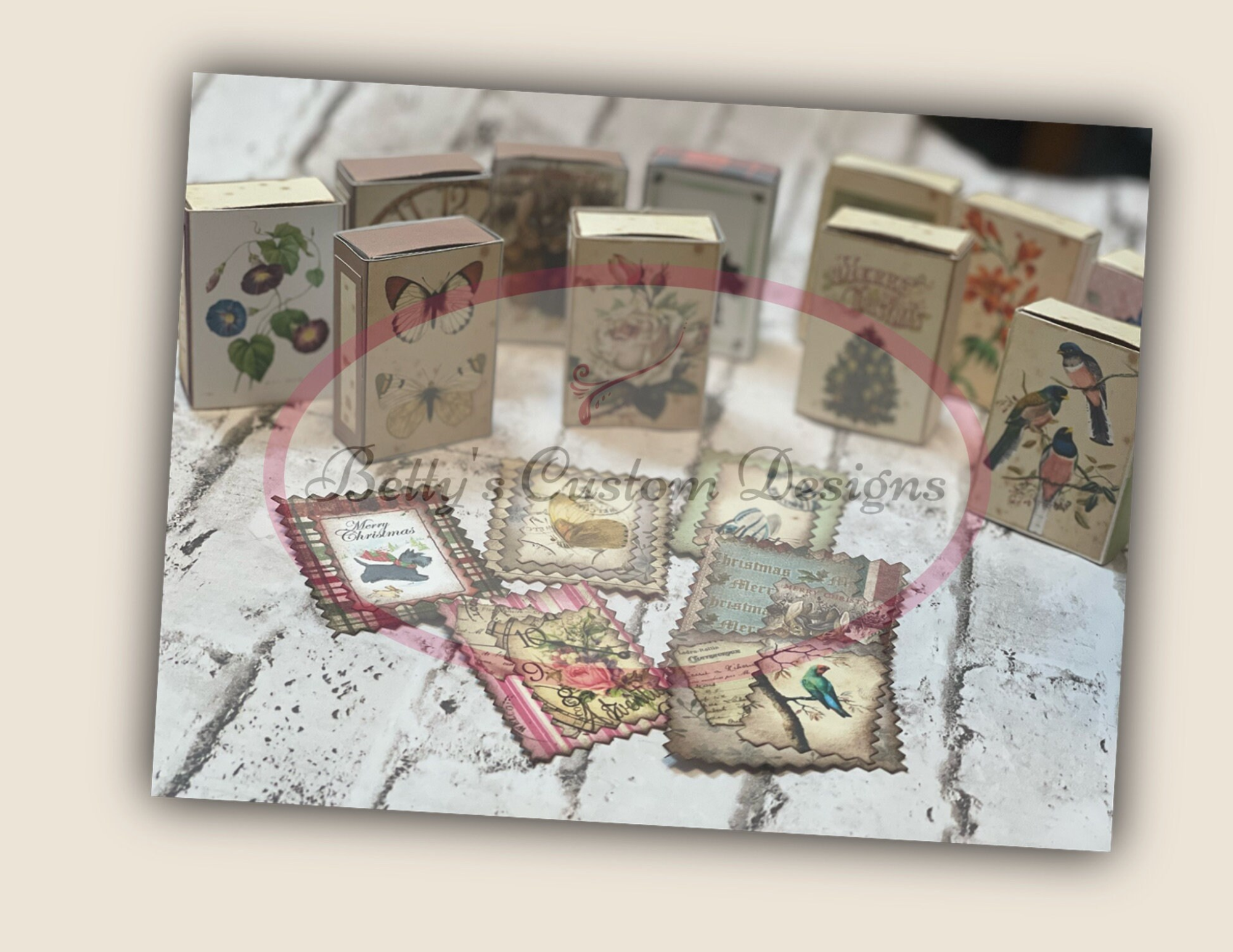 Post Cards Matchbox Mini - Junk Journal - Ephemera - Embellishment - scrapbook - printable - miniature