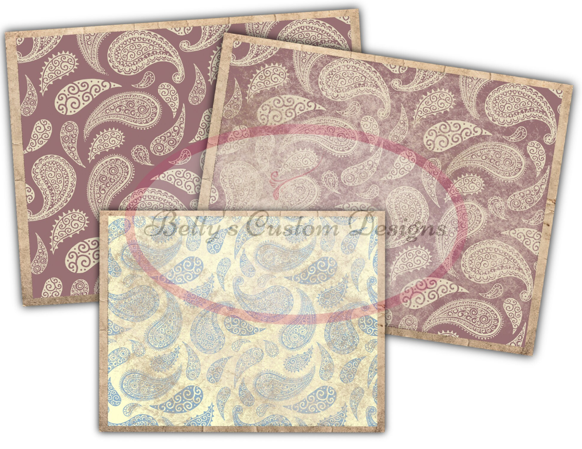 Grungy Paisley - Junk Journal Kit - Digital Paper Prints - Scrapbook - Vintage Books - Ephemera - Antique Paper - Journal Pages