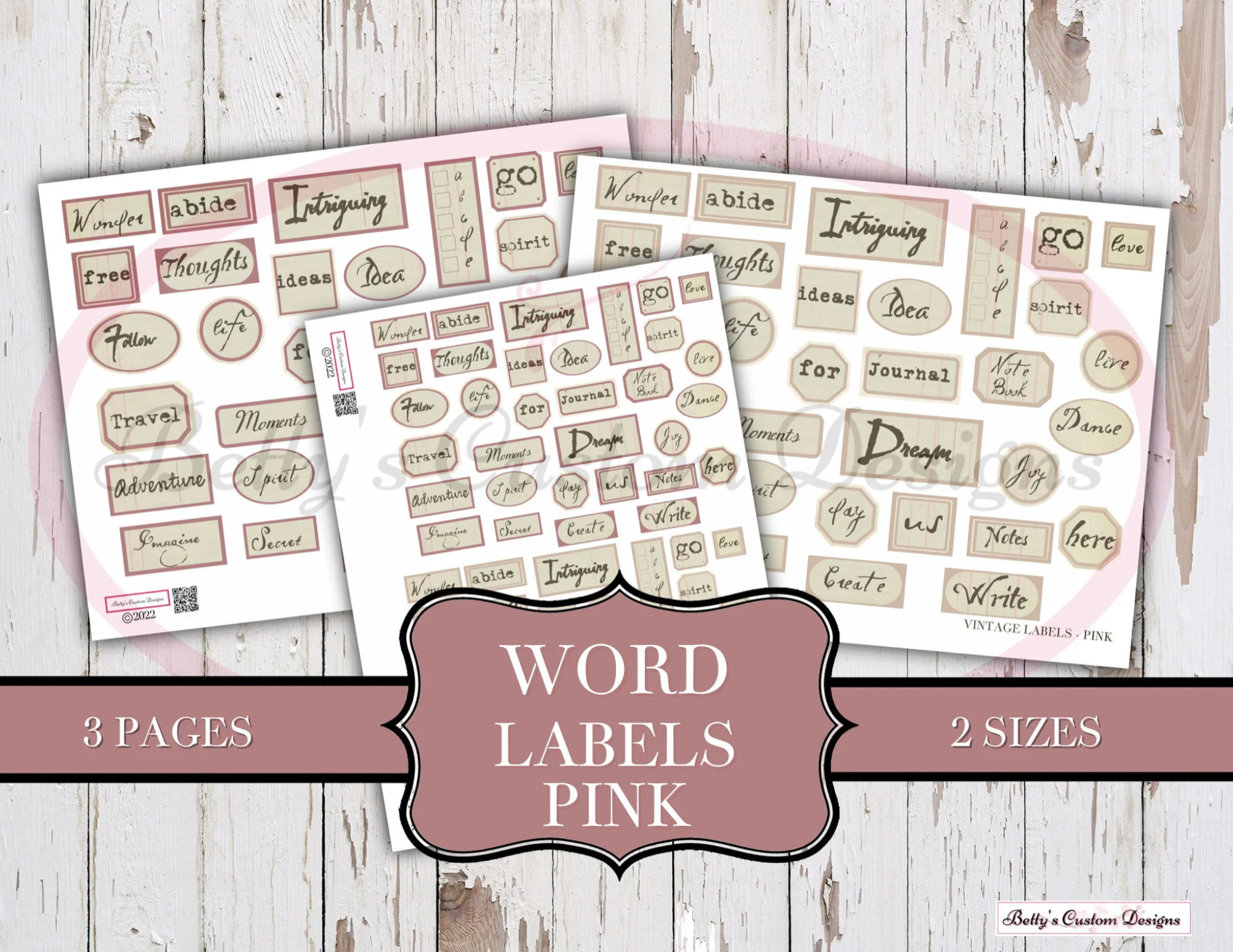 Junk Journal Word Labels - Pink - Printable - Ephemera - Junk Journal Label - Journal Phrases - Journal Words - Digital Botanical Labels