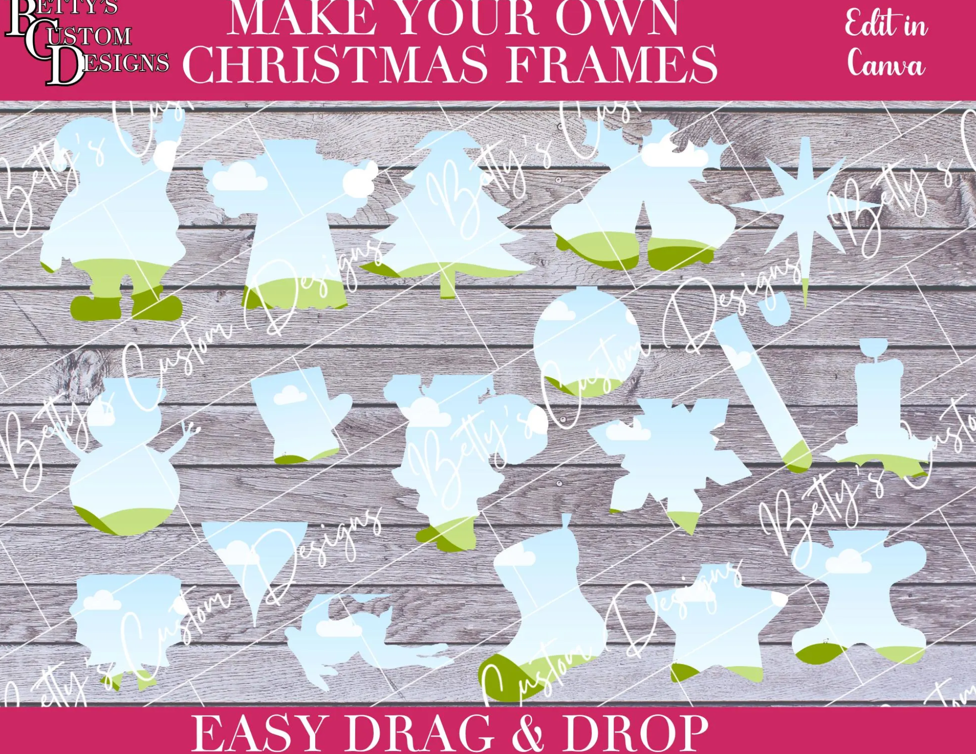 Christmas Frame Ornaments | Canva Frame Bundle | Drag & Drop Photo | Junk Journal | Scrapbook | Ephemera