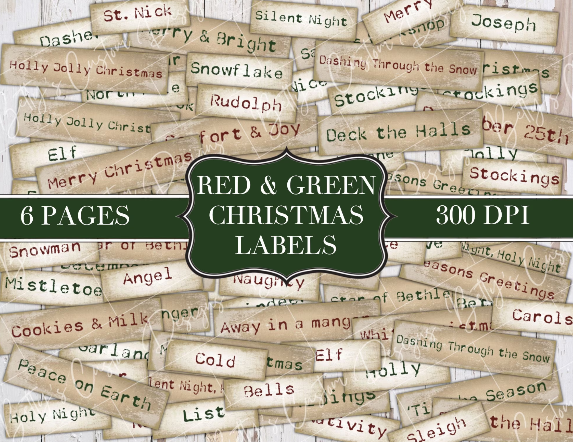 Red & Green Christmas Labels - Junk Journal Ephemera - Digital - Printable - Random Mix - Vintage Labels - Printable Labels