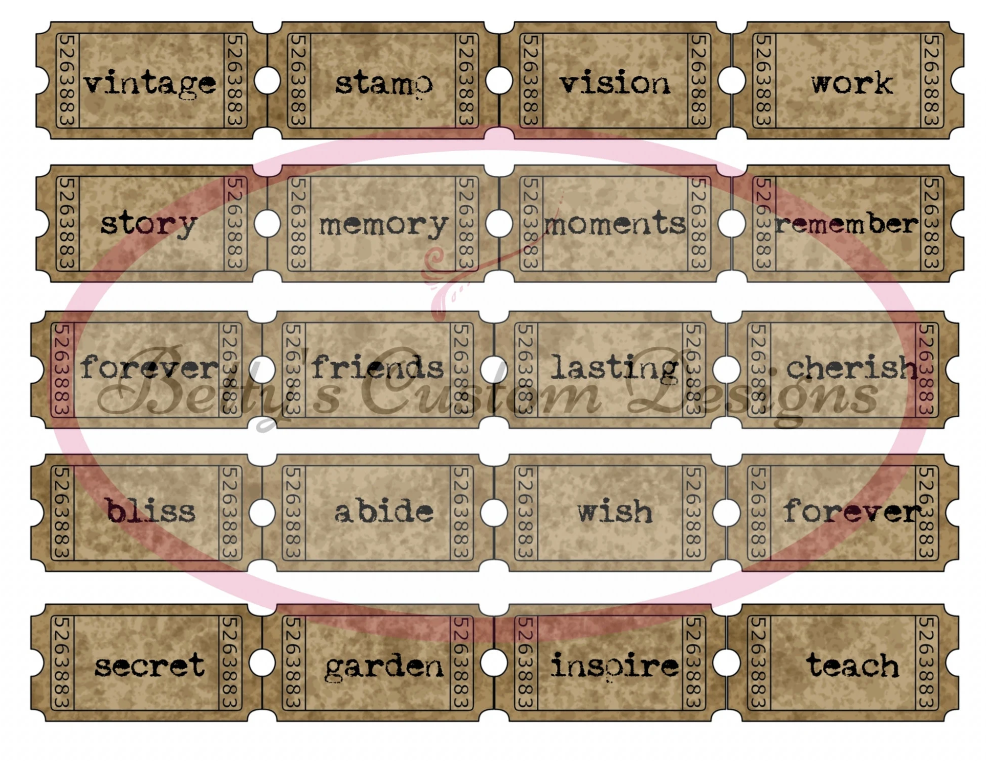 Grungy Word Tickets - Junk Journal - Embellishment - Shabby - Digital - Printable - Ephemera - Ticket - Butterfly