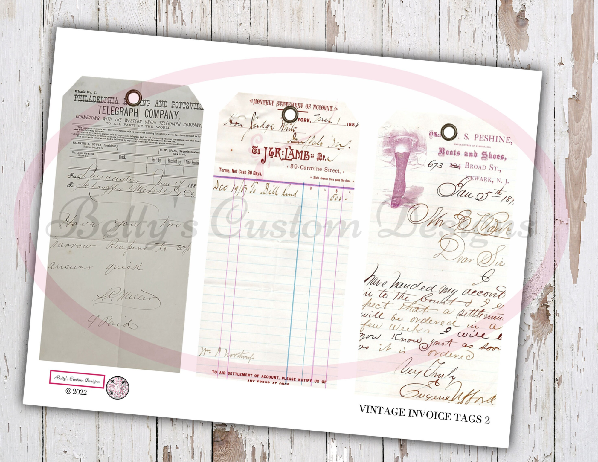 Vintage-Style Invoice Tags 2 - Printable Tags - Junk Journaling Digitals - Junk Journaling Tags - Ephemera - Vintage Tag - Vintage Tags