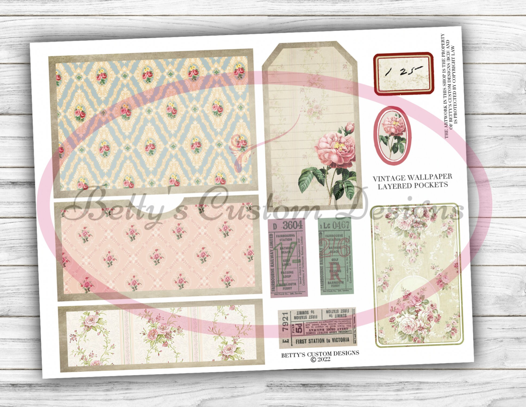 Vintage Wallpaper - Layered Pockets - Memories - Digital - Printable - Journal Cards - Digital - Vintage - Birds - Collage - Embellishment