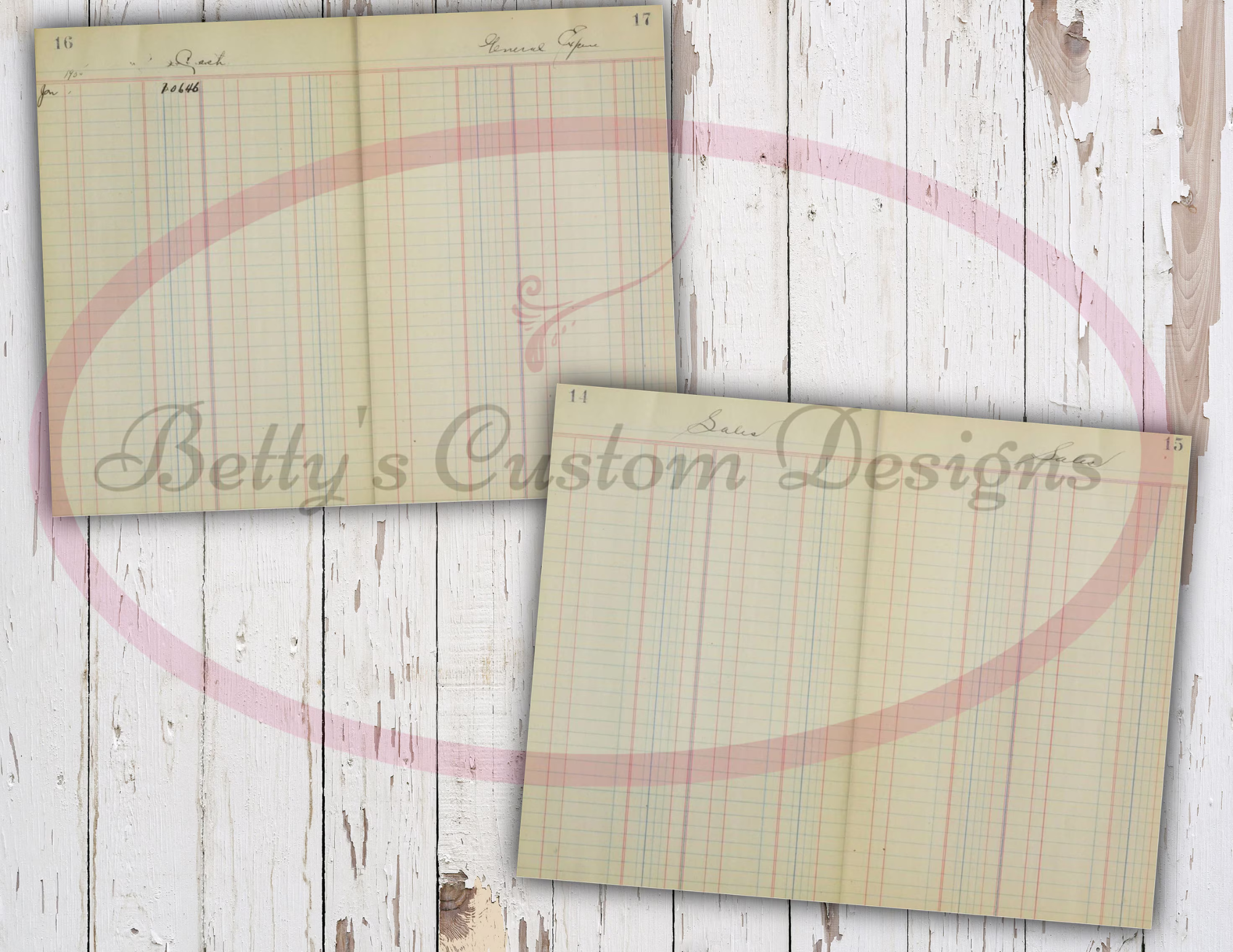Vintage Double Fold Blank Ledger  Pages - Digital Download - Printable - Junk Journal Ephemera - Embellishment - Vintage - Grunge - Paper