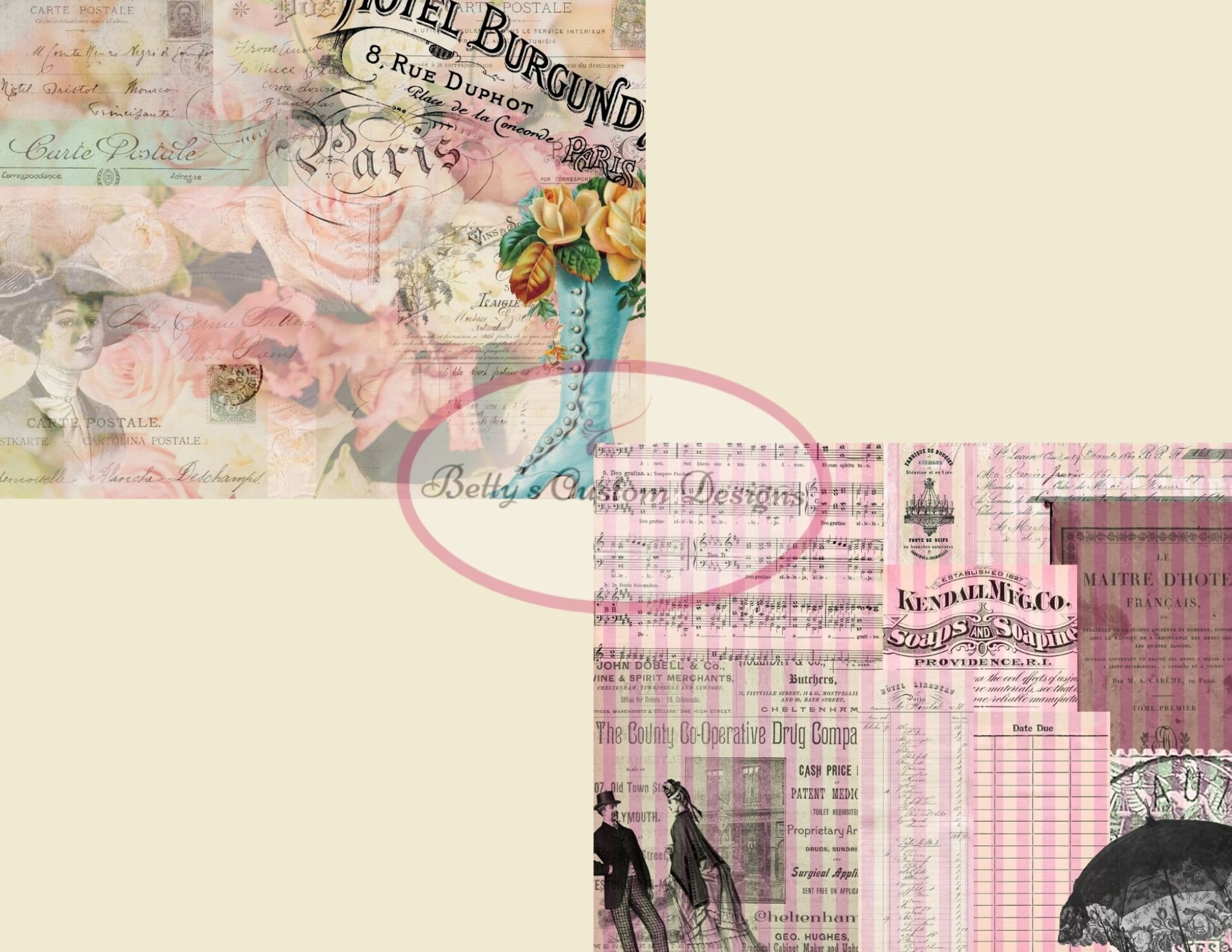 Pink Parisian Junk Journal Kit - Digital Paper Prints - Scrapbook - Vintage Books - Ephemera - Antique Paper - Journal Pages - Spring