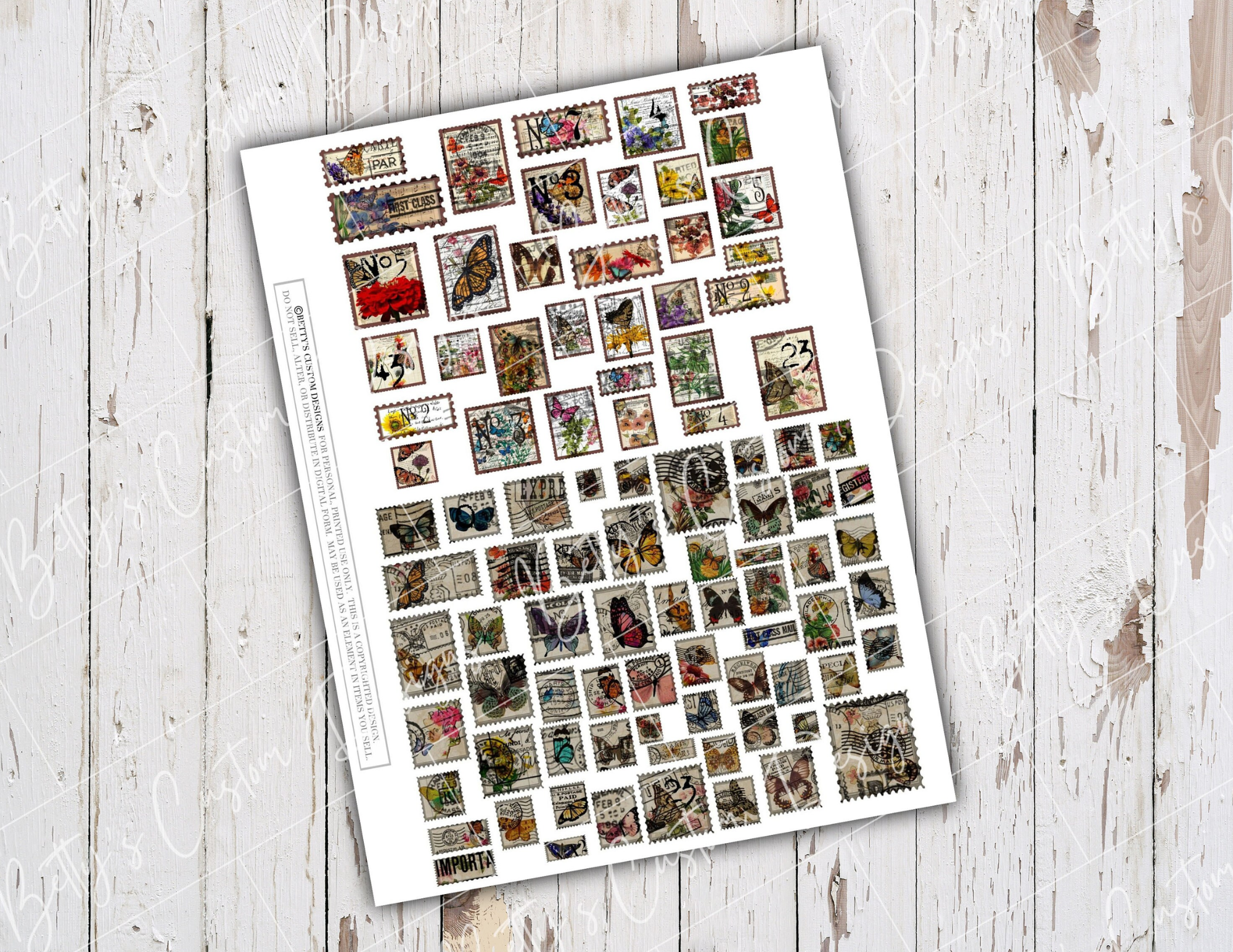 Faux Butterfly Stamps - Printable - Ephemera - Junk Journal - Digital - Collage Sheet - Scrapbook - Planner - Embellishment - Download