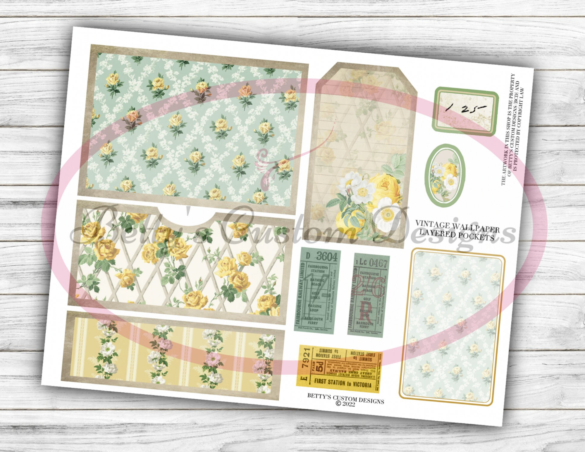 Vintage Wallpaper - Layered Pockets - Memories - Digital - Printable - Journal Cards - Digital - Vintage - Birds - Collage - Embellishment
