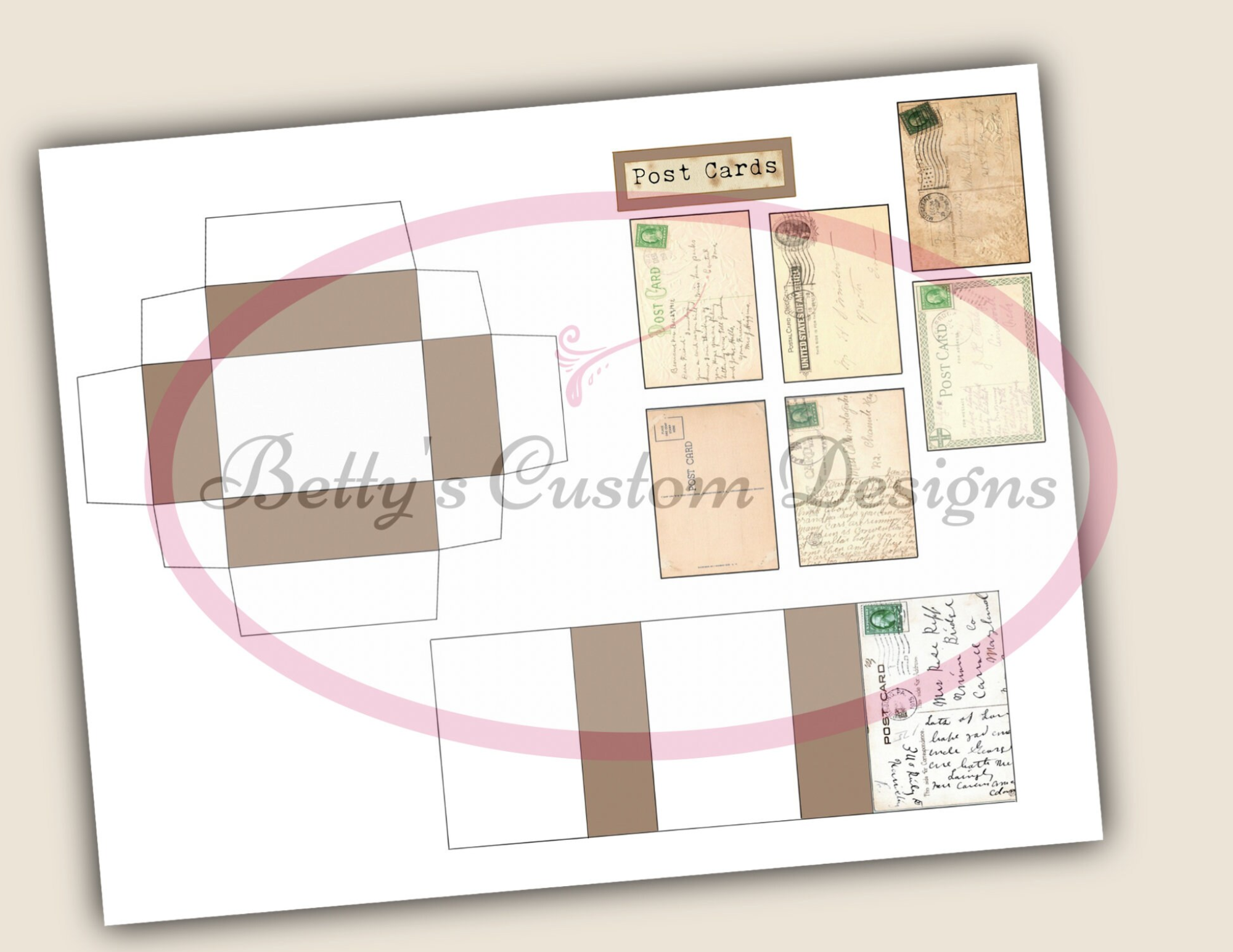 Post Cards Matchbox Mini - Junk Journal - Ephemera - Embellishment - scrapbook - printable - miniature
