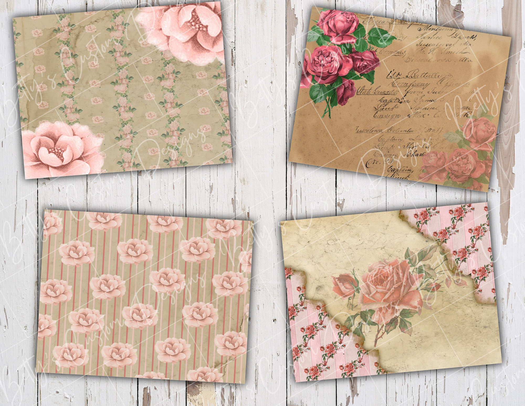 Antique Rose Junk Journal Kit - Digital Paper Prints - Scrapbook - Vintage Books - Ephemera - Antique Paper - Journal Pages