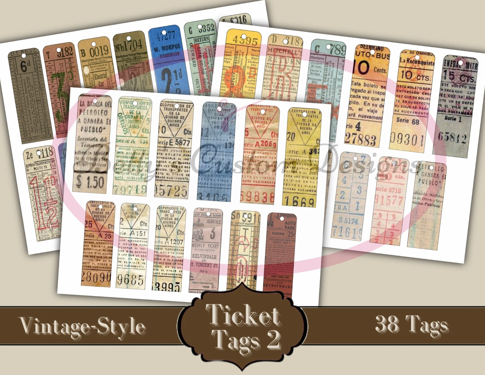 Vintage-Style Ticket Tags 2 - Printable - Ephemera - Junk Journal Label - Journal Phrases - Journal Words - Ephemera - Digital - Printable