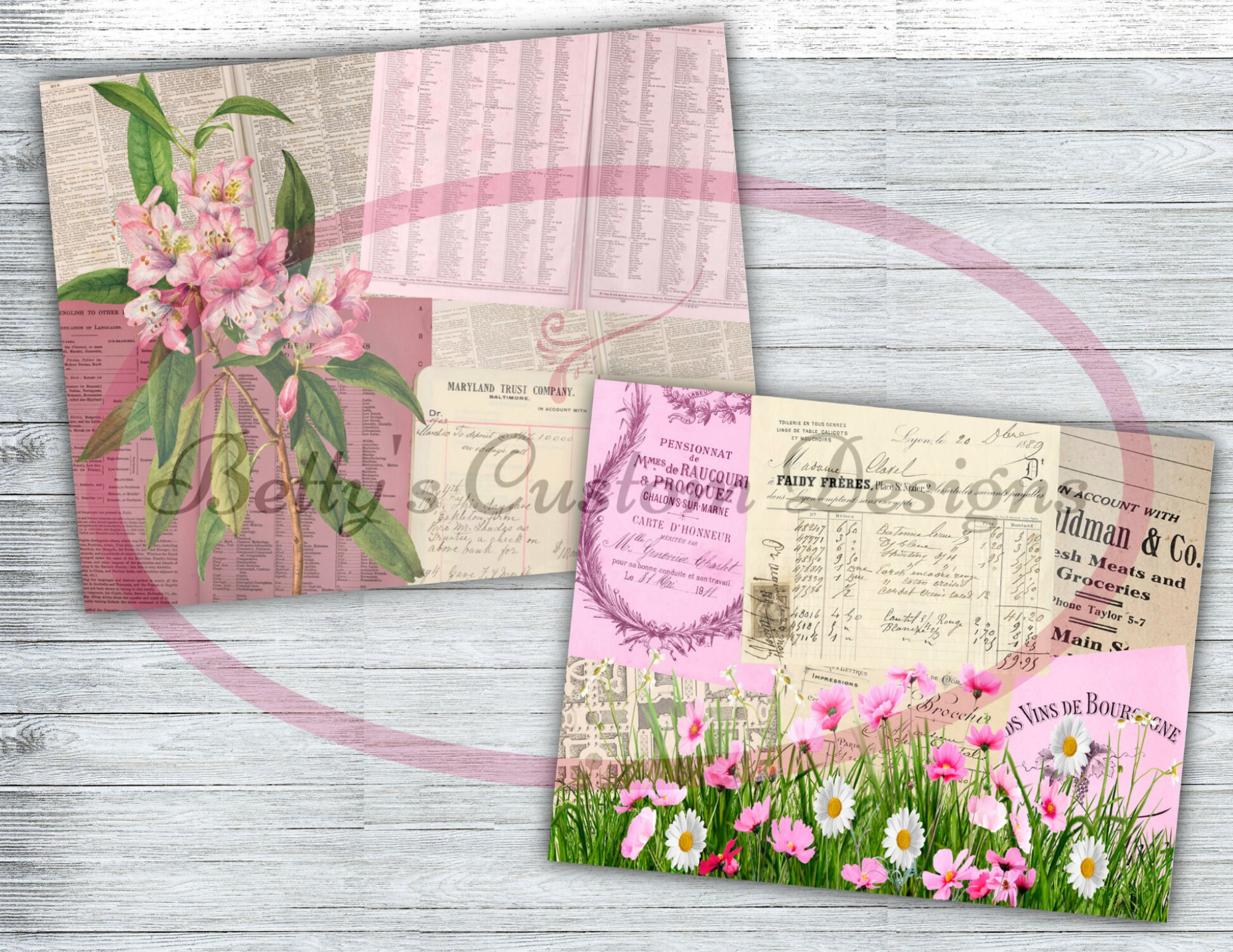 Wildflower Junk Journal Kit - Digital Paper Prints - Scrapbook - Vintage Books - Ephemera - Antique Paper - Journal Pages - Spring