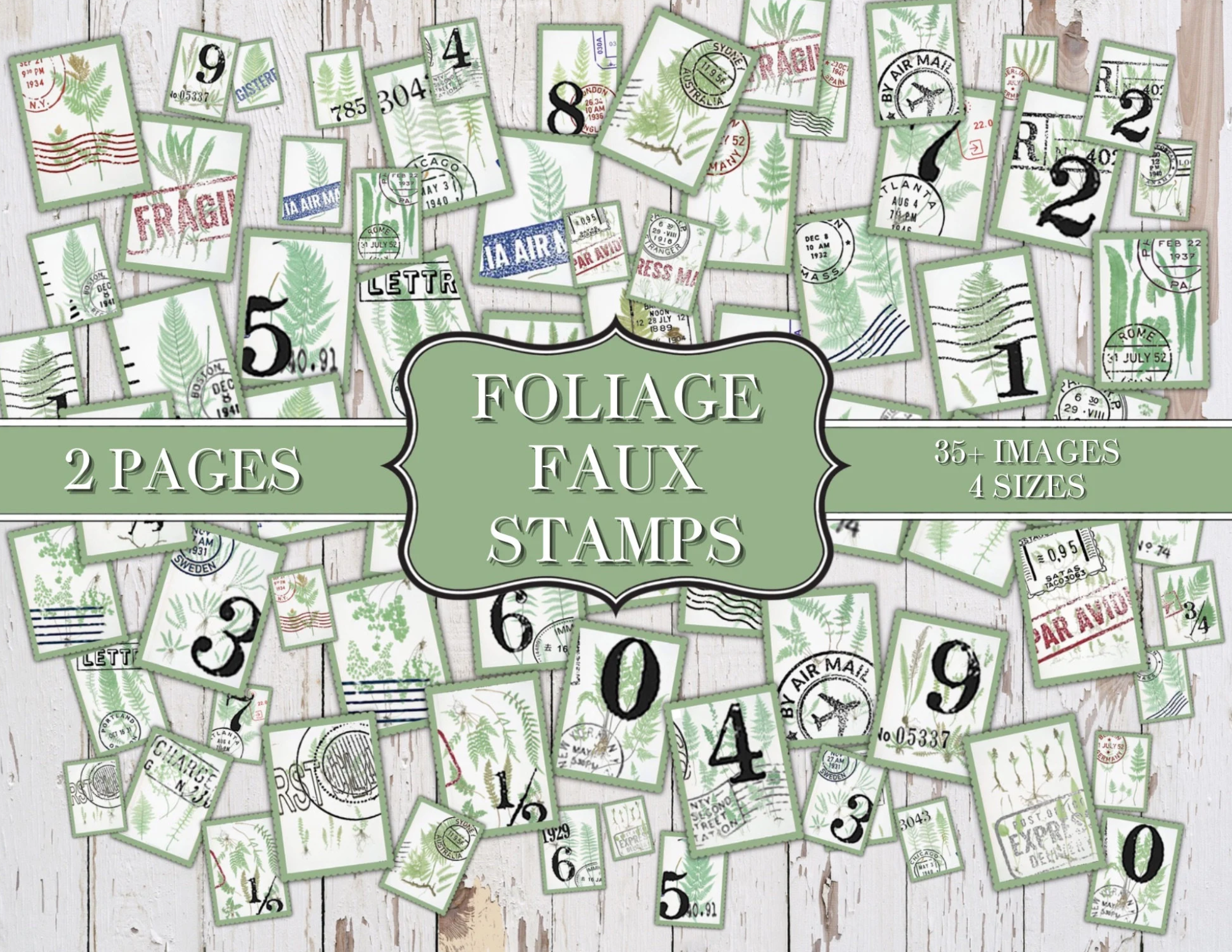 Foliage Faux Stamps - Printable - Ephemera - Junk Journal - Digital - Collage Sheet - Scrapbook - Planner - Embellishment - Download