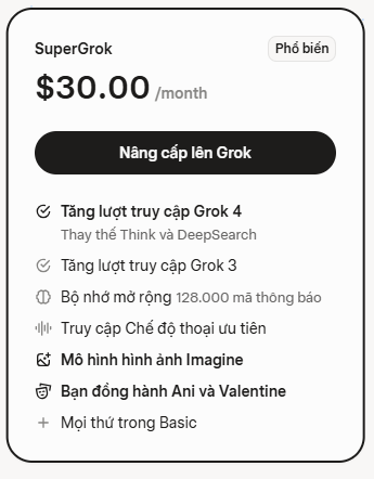 NÂNG CẤP TÀI KHOẢN SUPPER GROK AI 1 THÁNG