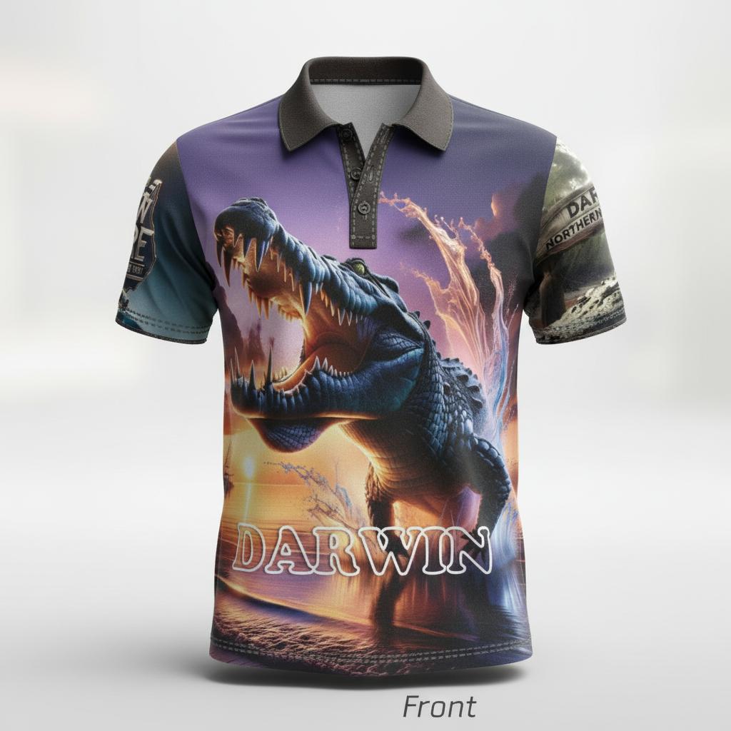 Darwin 'Crocodile and Iconic Sunset' Short Sleeve Print Polo Shirt