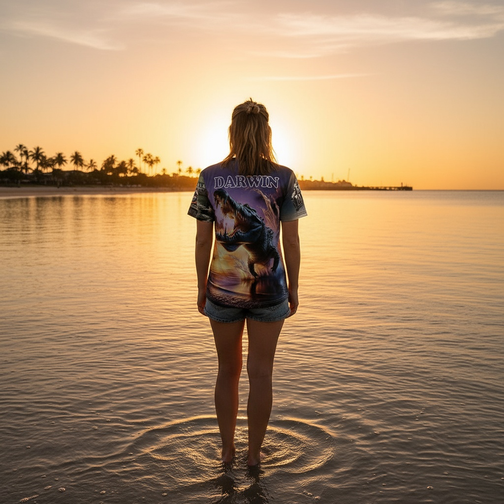 Darwin 'Crocodile and Iconic Sunset' Short Sleeve Print Polo Shirt