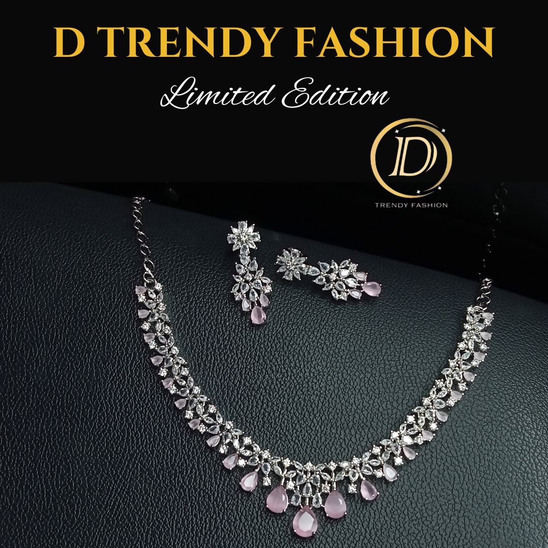 AD Necklace Set with Pink Glass Stone – Limited Edition